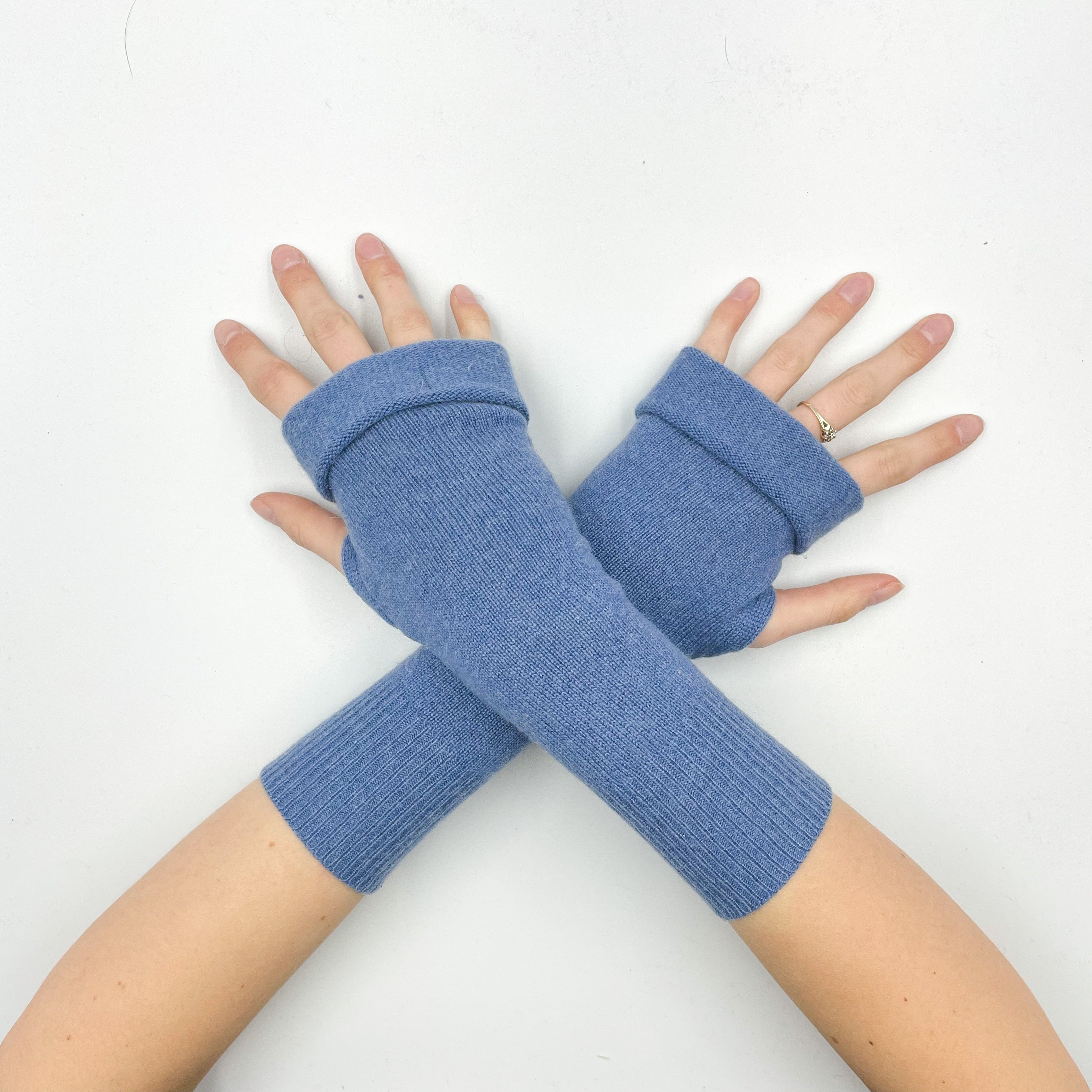 Dusky Blue Cashmere Fingerless Gloves