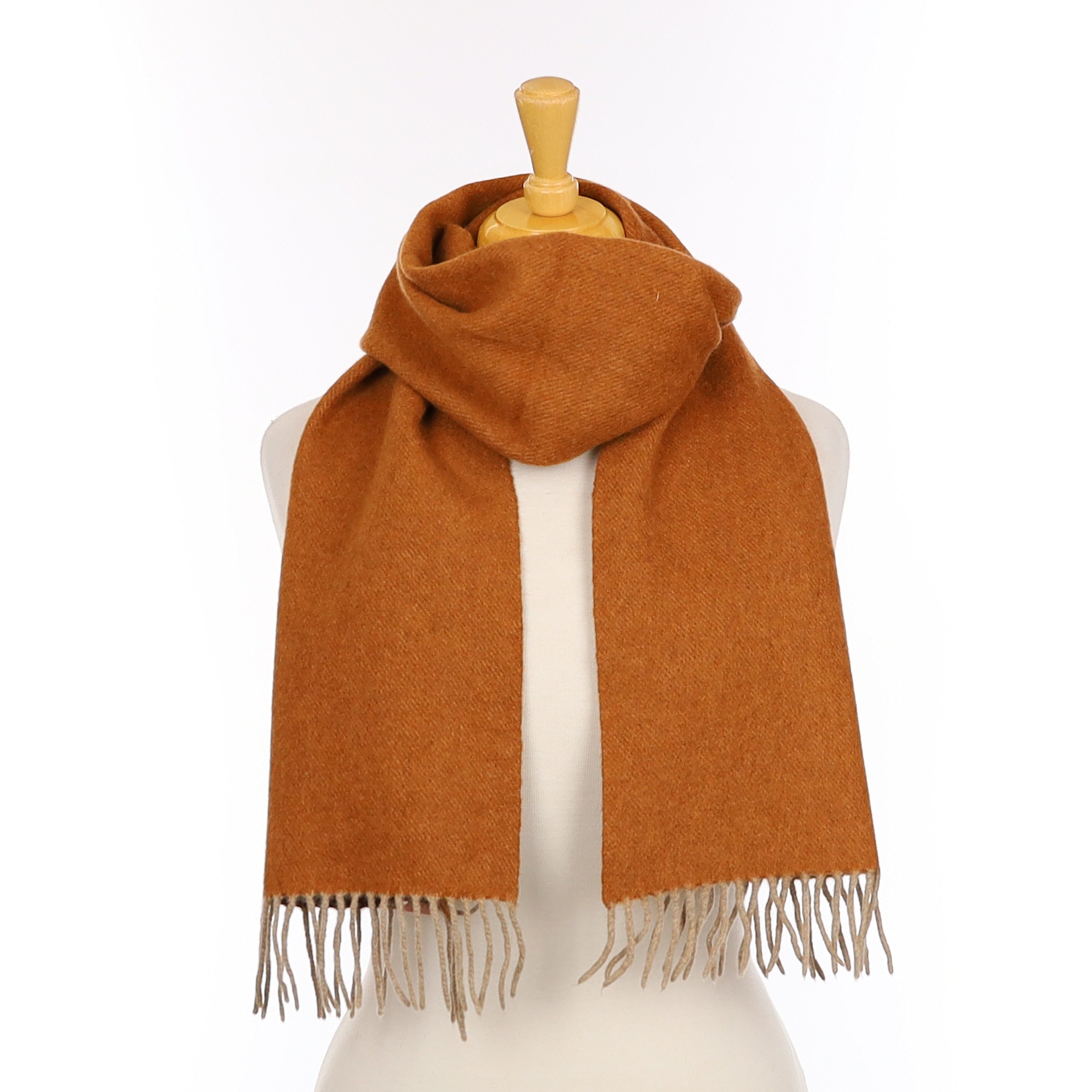Italian Two Toned Brown Cashmere Fringed Woven Scarf