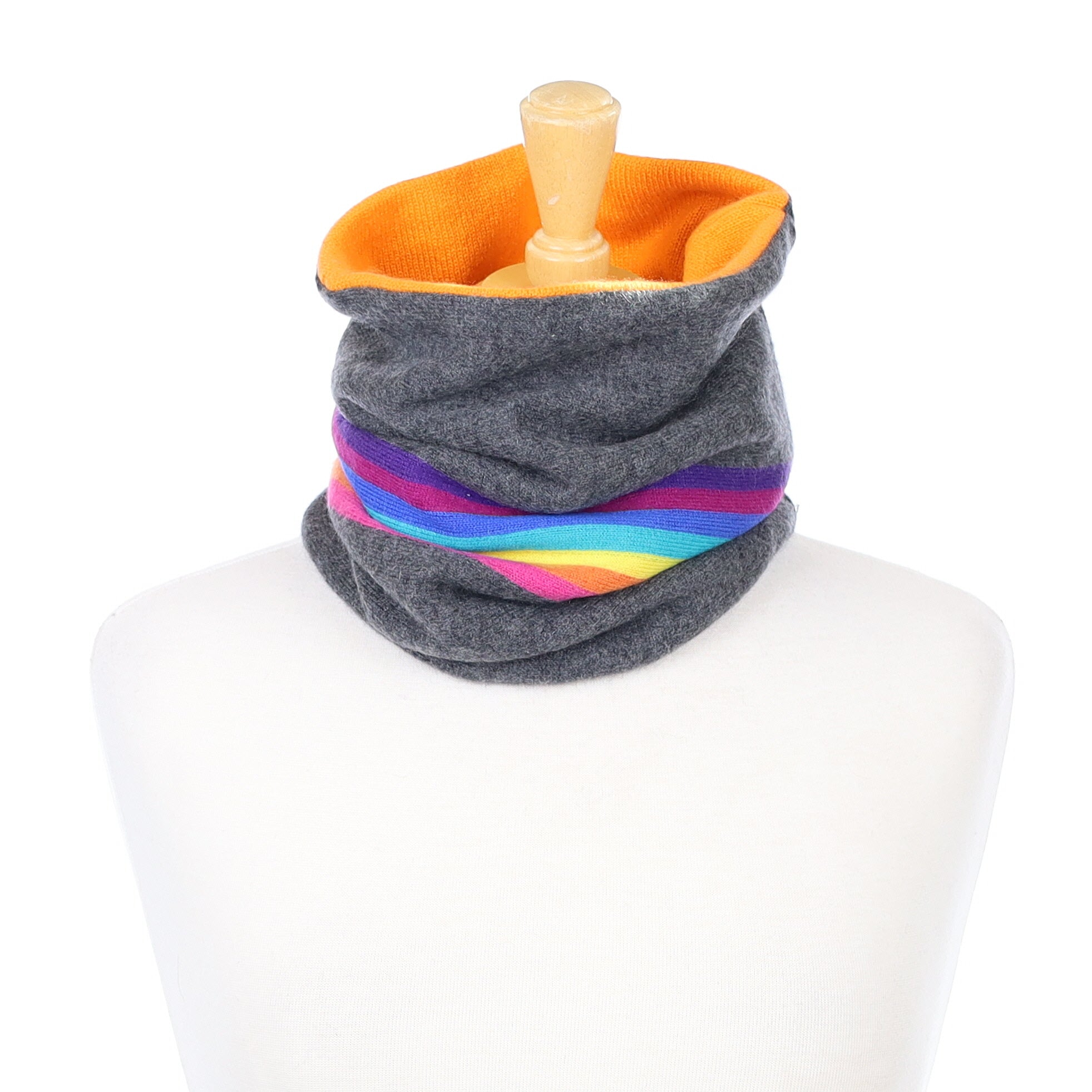 Charcoal and Bright Orange Rainbow Striped Luxury Double Layered Snood