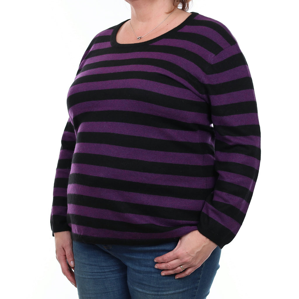 Black and Purple Striped Cashmere Crew Neck Jumper XXL