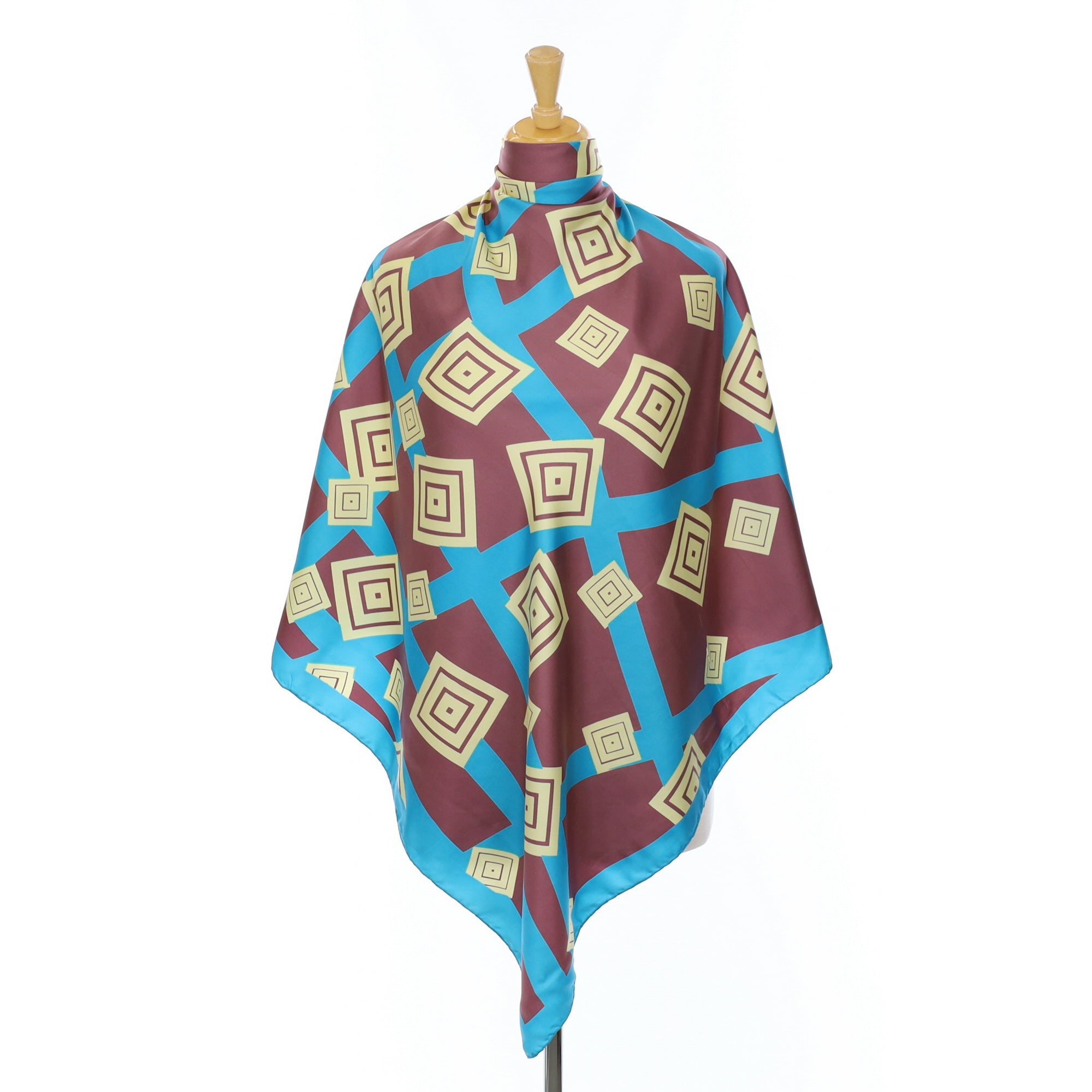 Abstract Turquoise, Brown and Yellow Silk Scarf