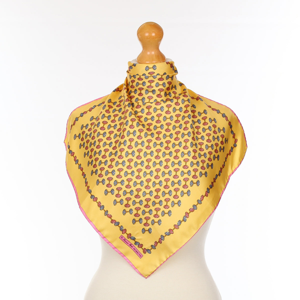 Thomas Pink Yellow Cufflink Design Silk Pocket Square