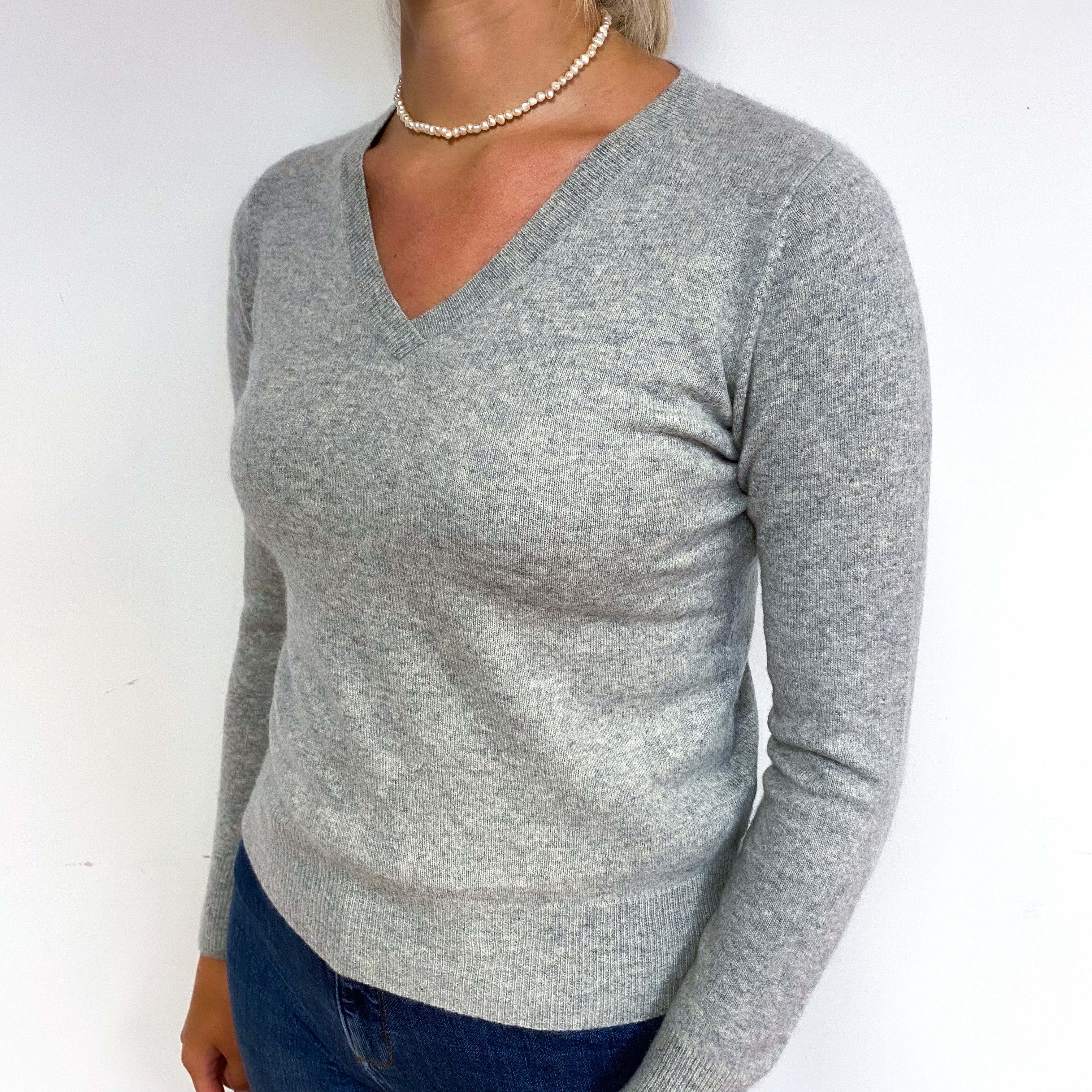 Smoke Grey Cashmere V-Neck Jumper Small