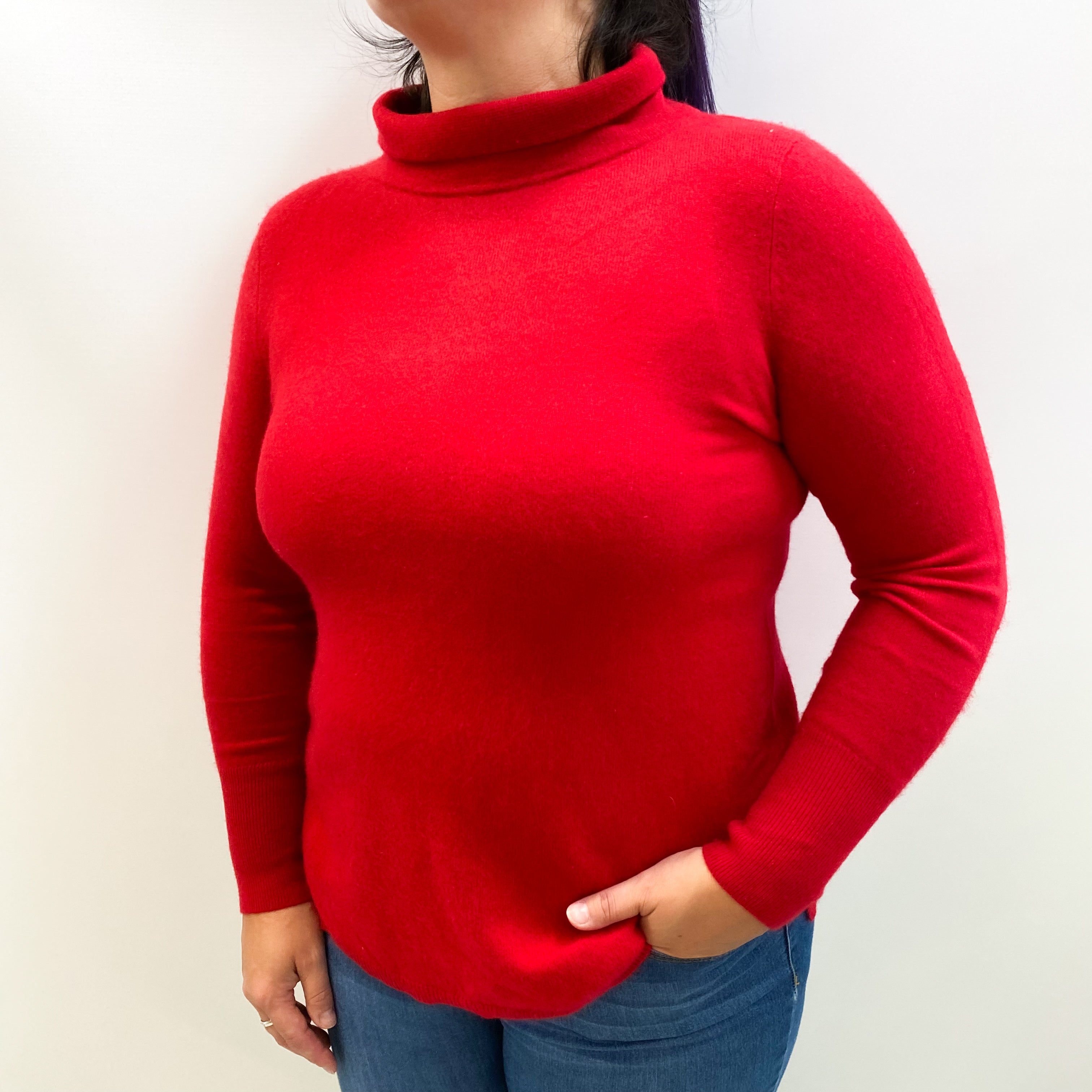 Scarlet Red Cashmere Funnel Neck Jumper Large