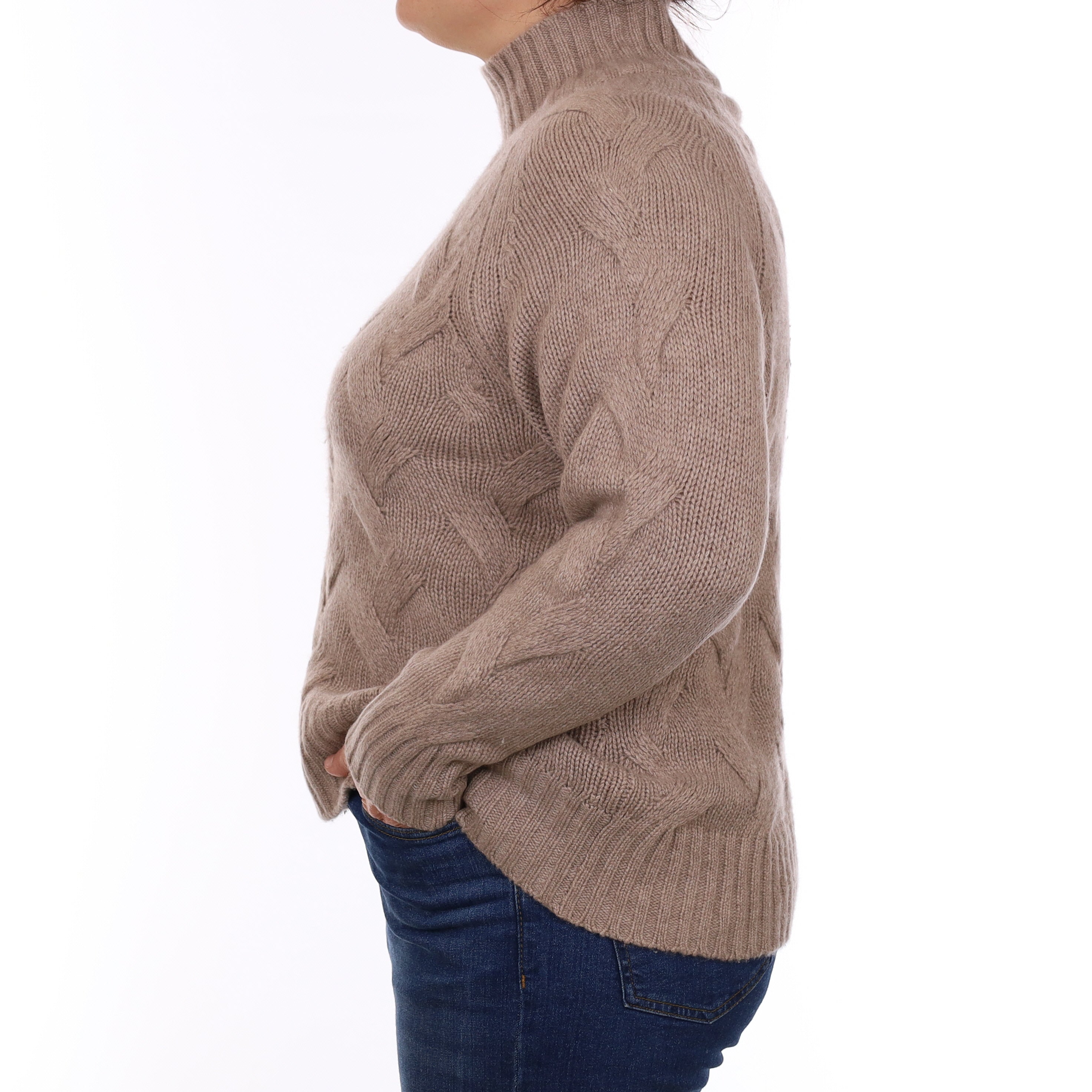 Mink Brown Chunky Knit Cashmere Turtle Neck Jumper Large