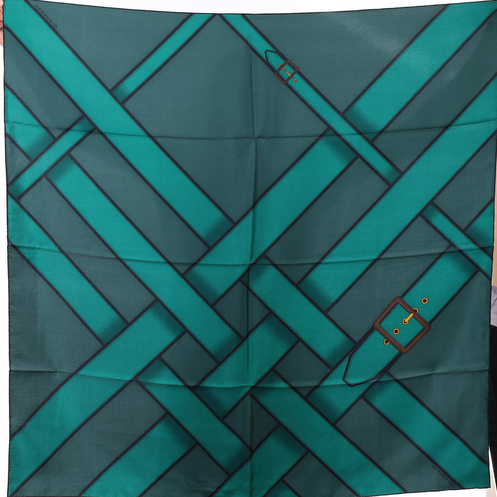 Brand New Boxed Burberry Green Belt Design Silk Scarf
