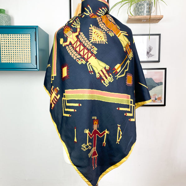 Aztec Design Large Vintage Silk Scarf