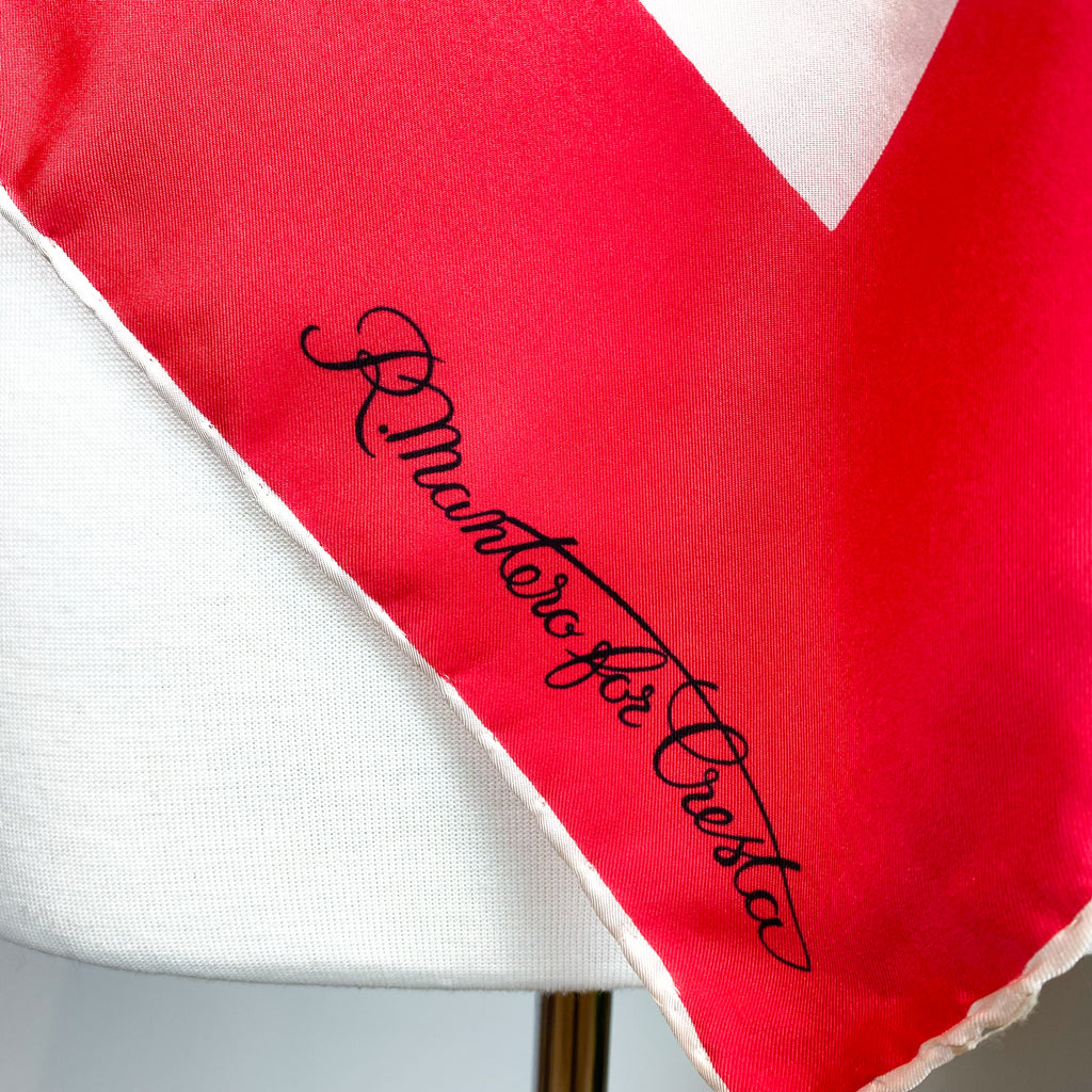 Pinky Red, Blue and Cream Mantero Vintage Silk Scarf