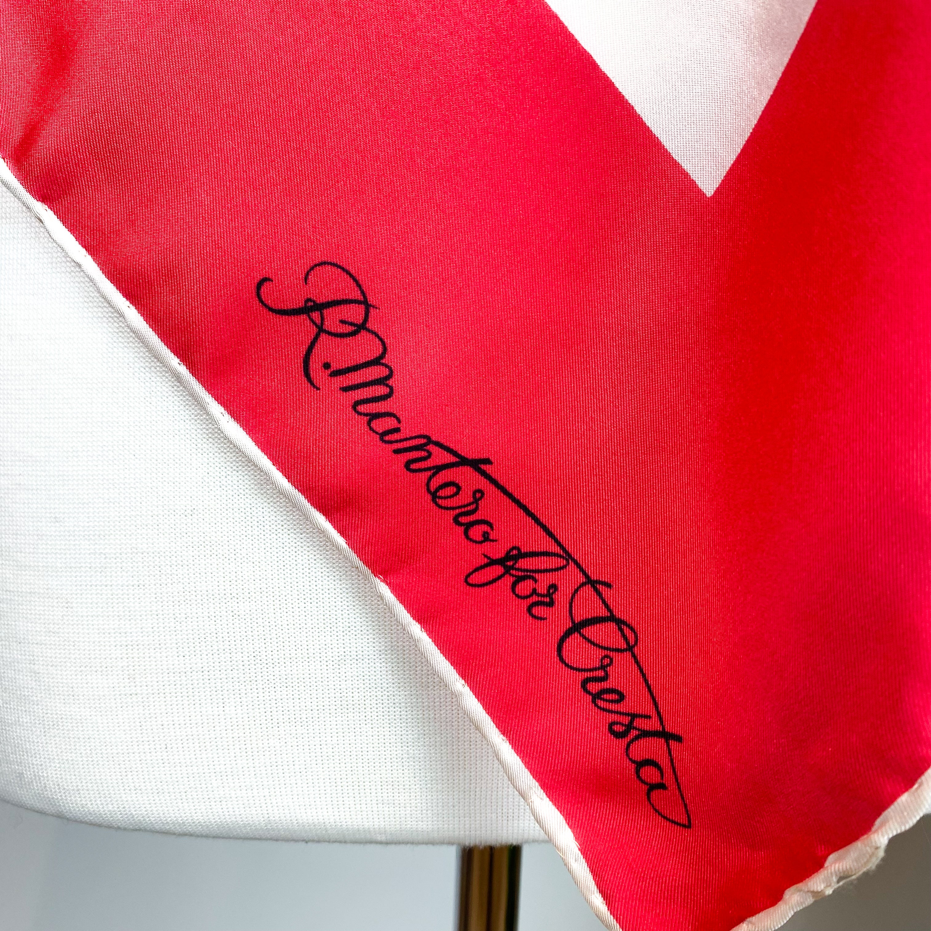 Pinky Red, Blue and Cream Mantero Vintage Silk Scarf