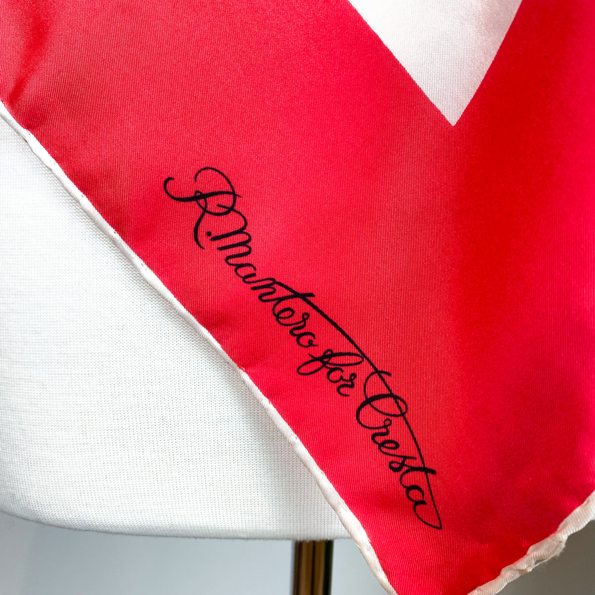 Pinky Red, Blue and Cream Mantero Vintage Silk Scarf