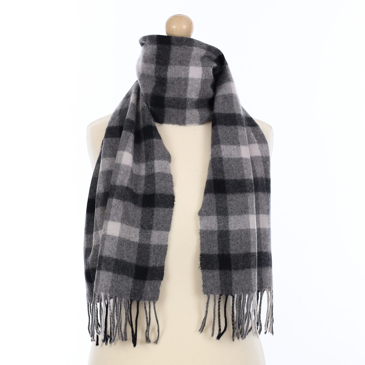Sate Grey Checkered Cashmere Woven Scarf
