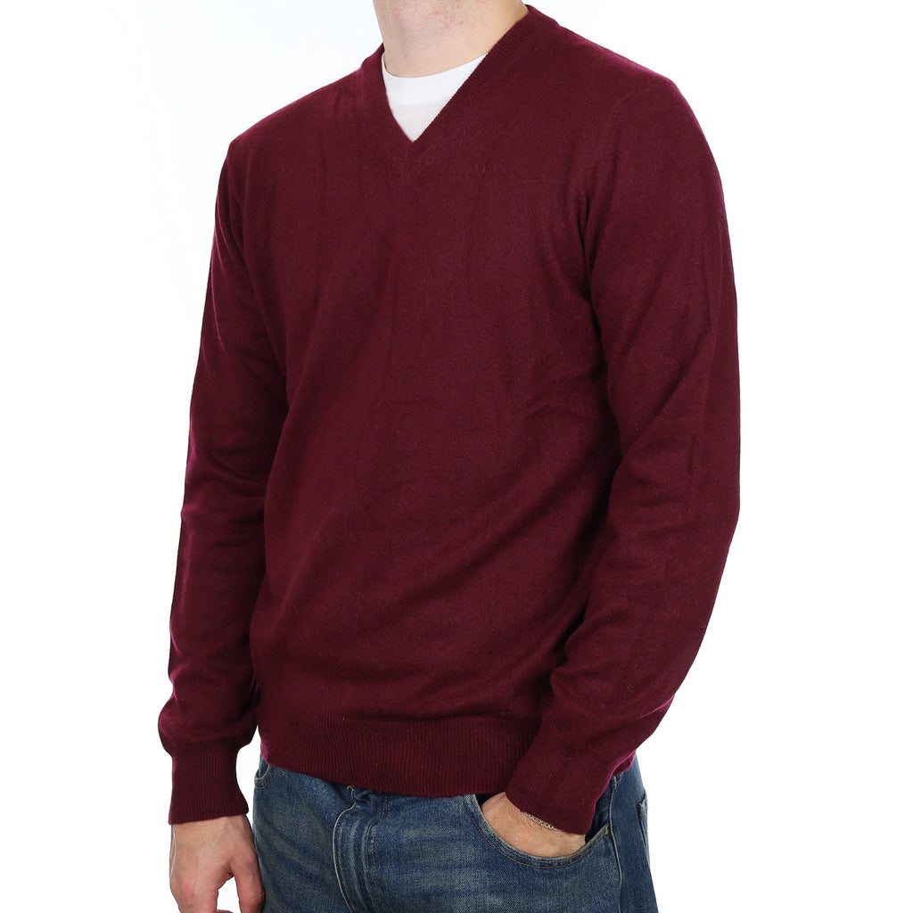 Men’s Mulberry Purple Cashmere V Neck Jumper Large