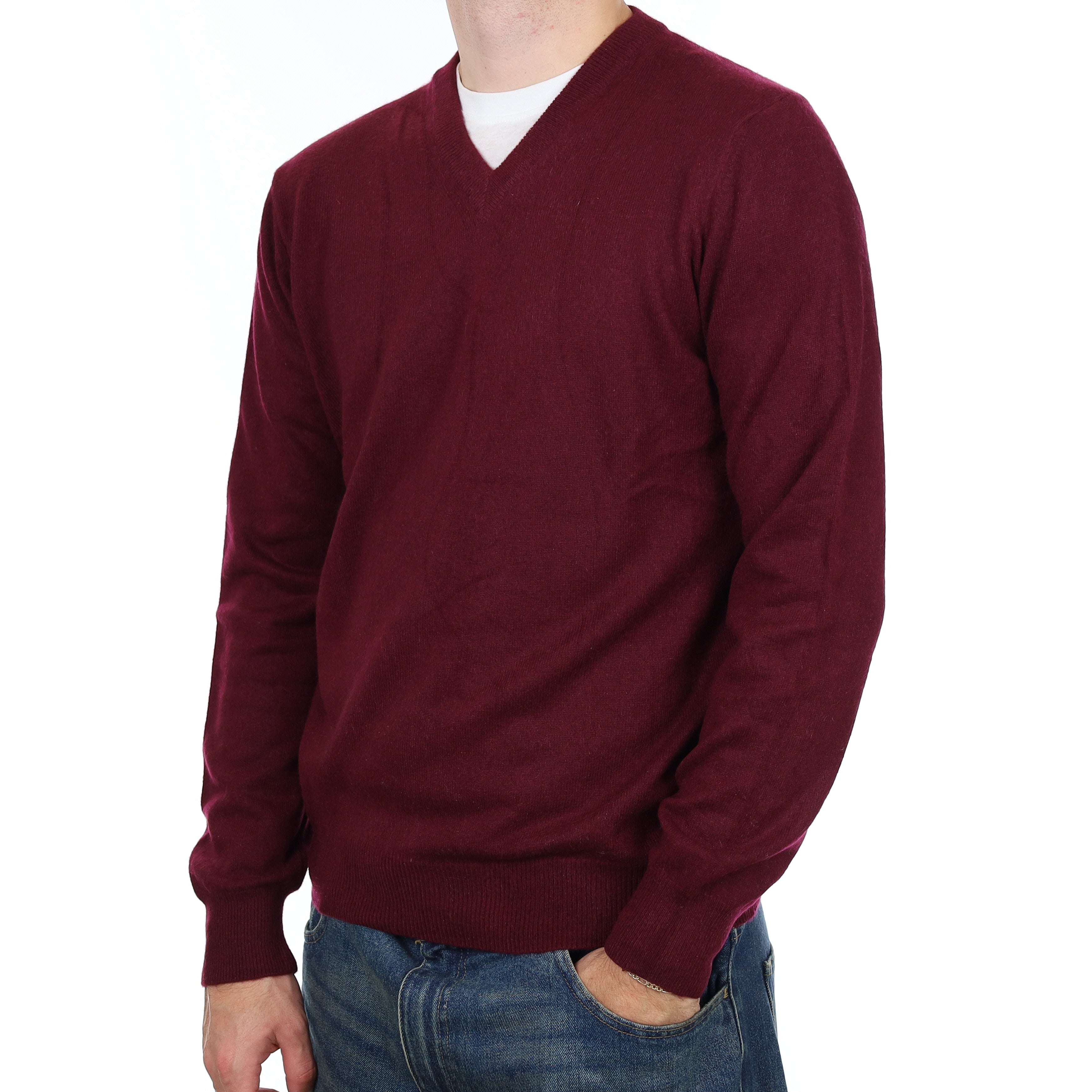 Men’s Mulberry Purple Cashmere V Neck Jumper Large