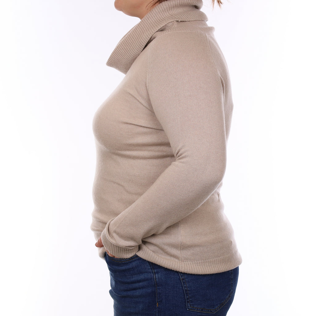 Fawn Cashmere Cowl Neck Jumper Large
