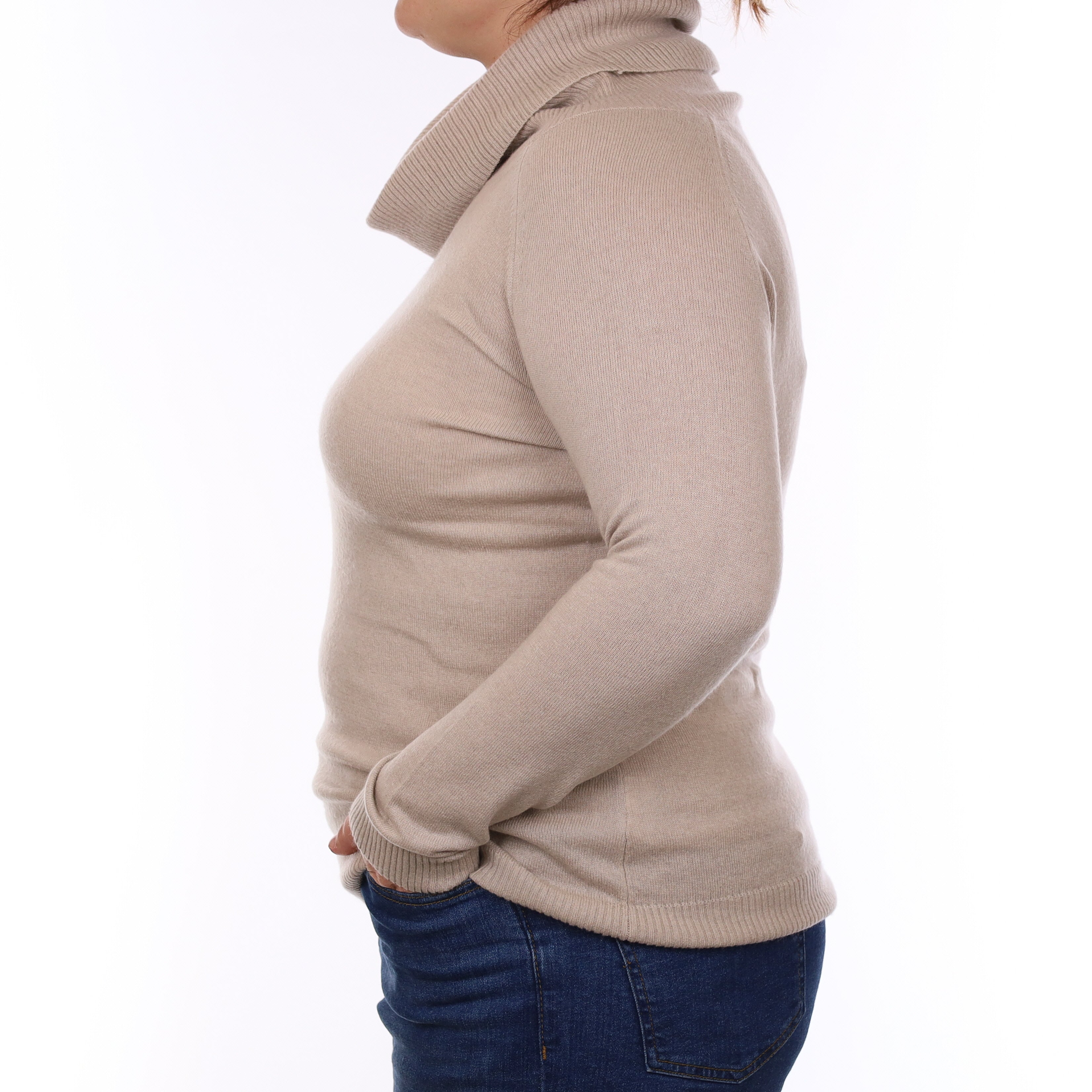 Fawn Cashmere Cowl Neck Jumper Large