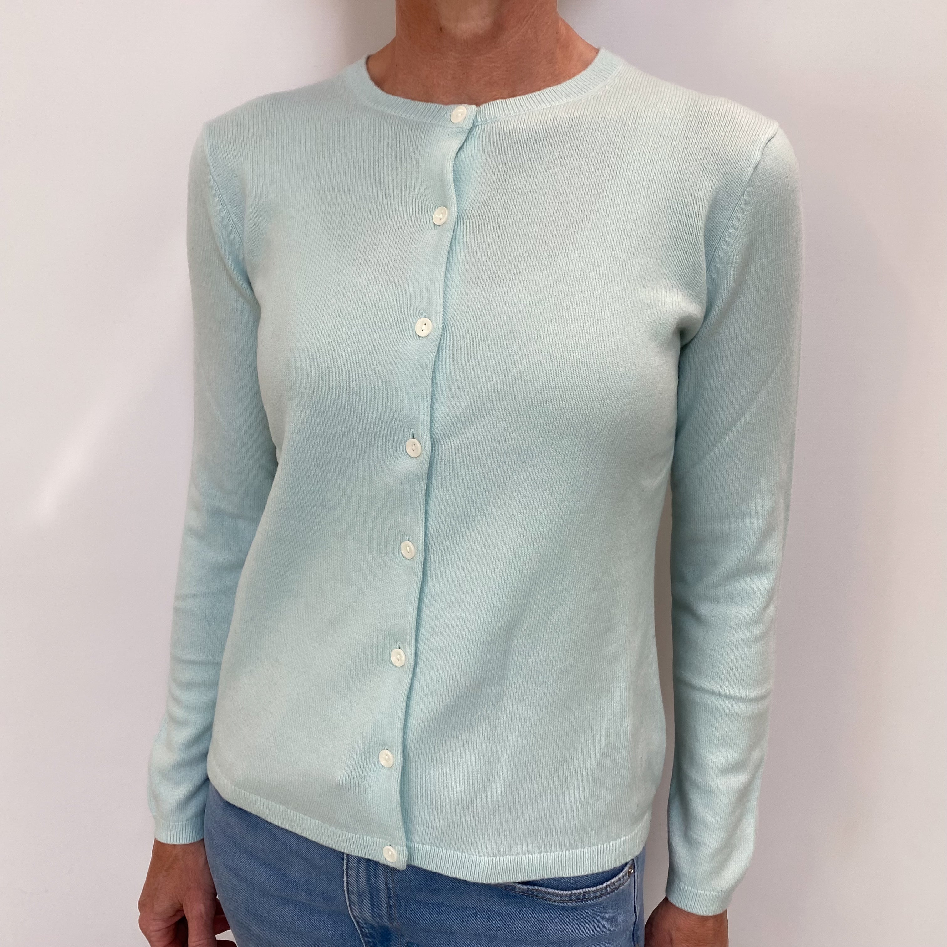 Mint Green Cashmere Crew Neck Cardigan Small
