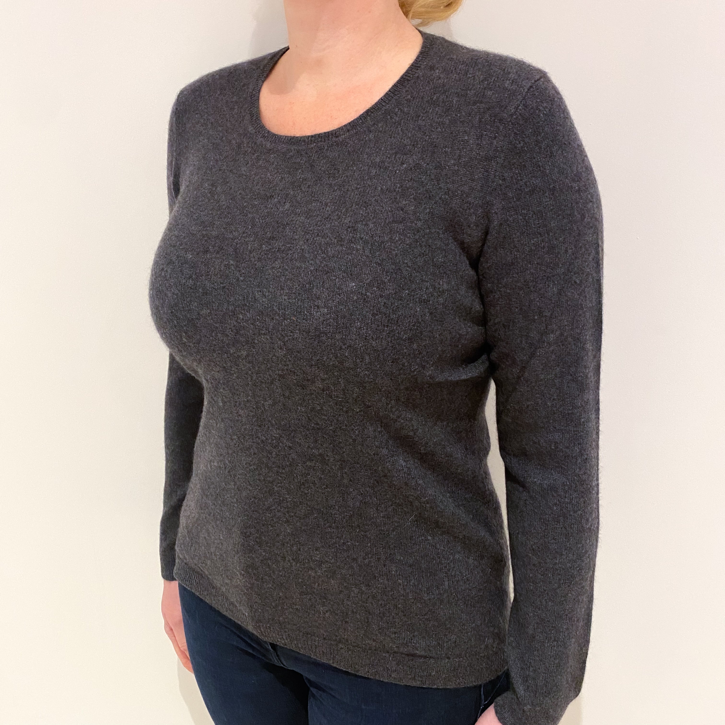 Slate Grey Cashmere Crew Neck Jumper Large