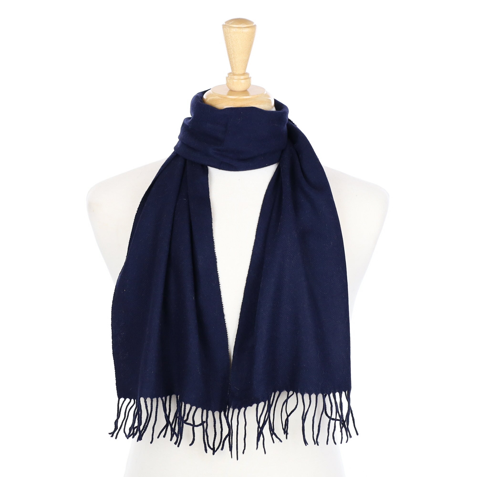 Navy Cashmere Fringed Woven Scarf
