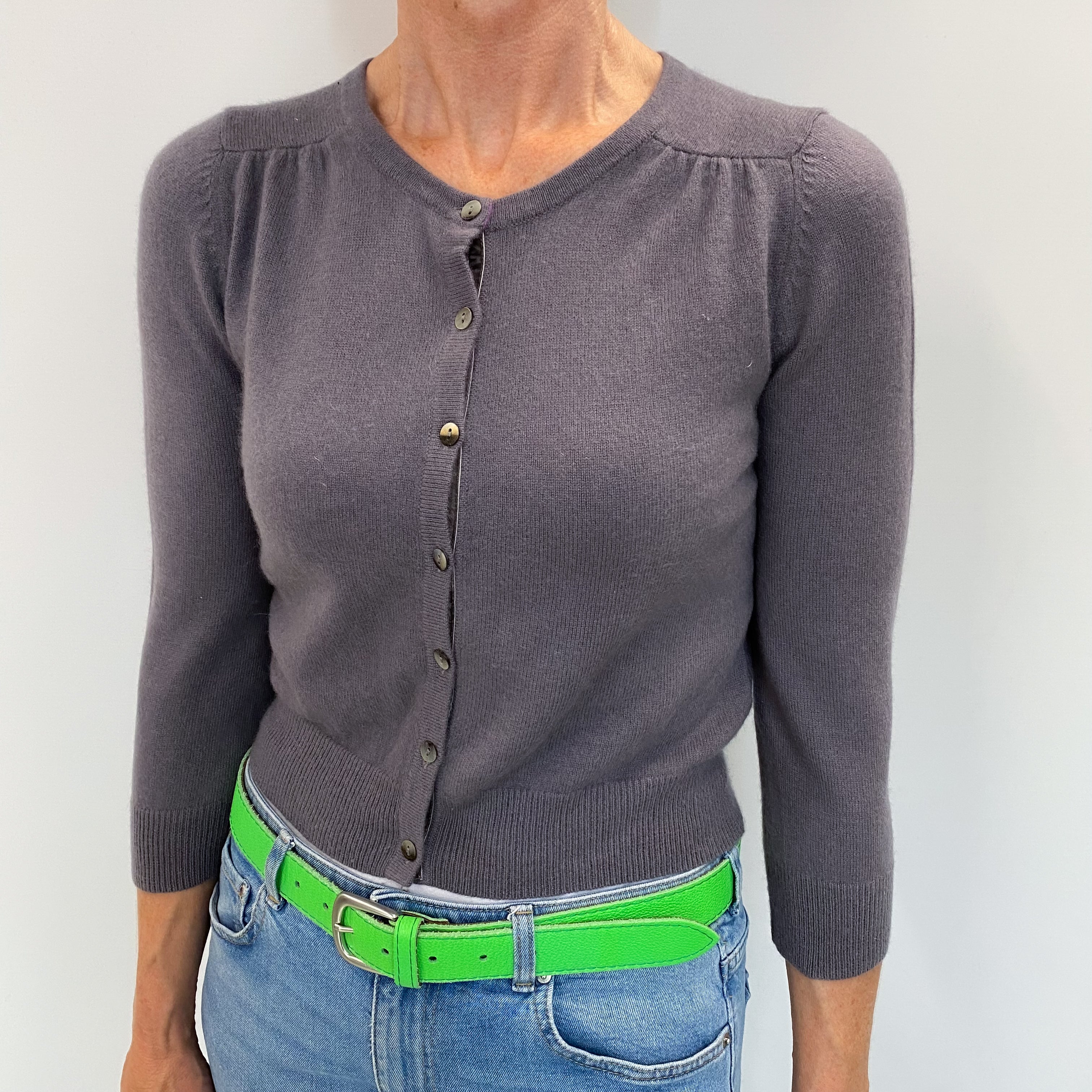 Pumice Grey Cashmere Crew Neck Cardigan Small