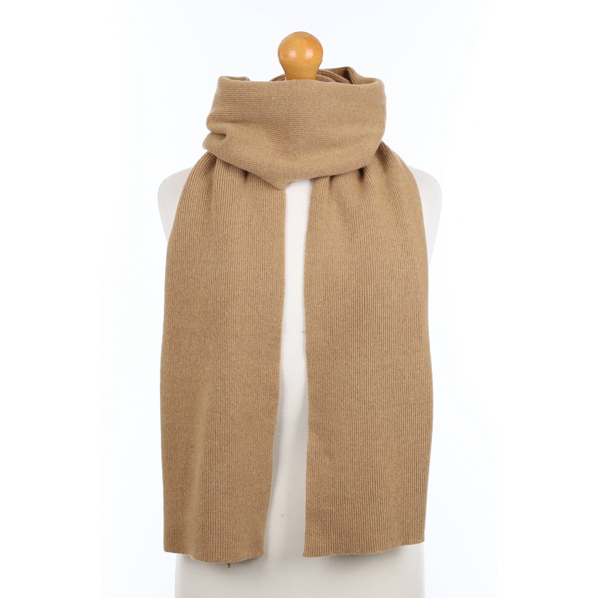Brand New Scottish Camel Cashmere Ribbed Scarf