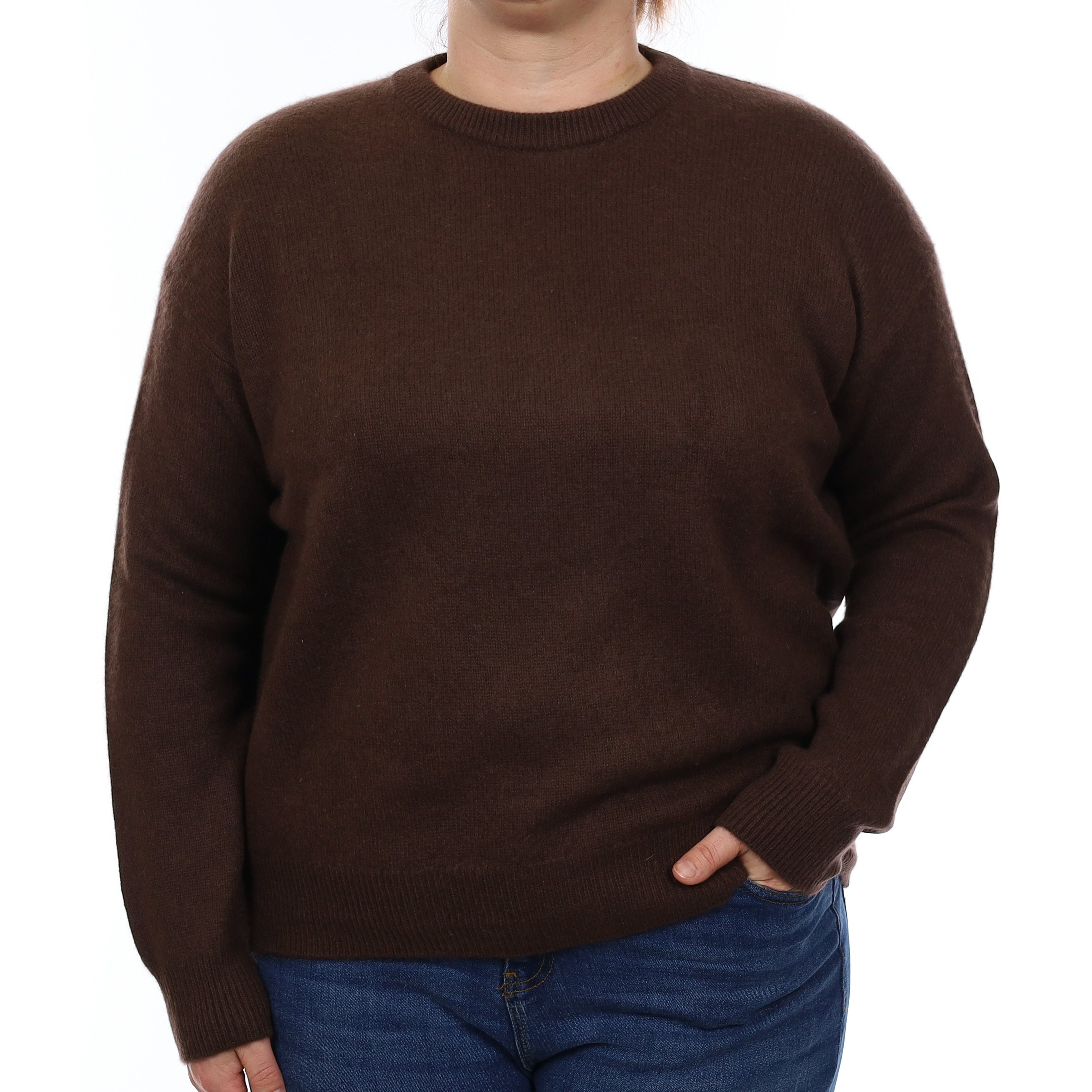 Chocolate Brown Chunky Cashmere Crew Neck Jumper Large