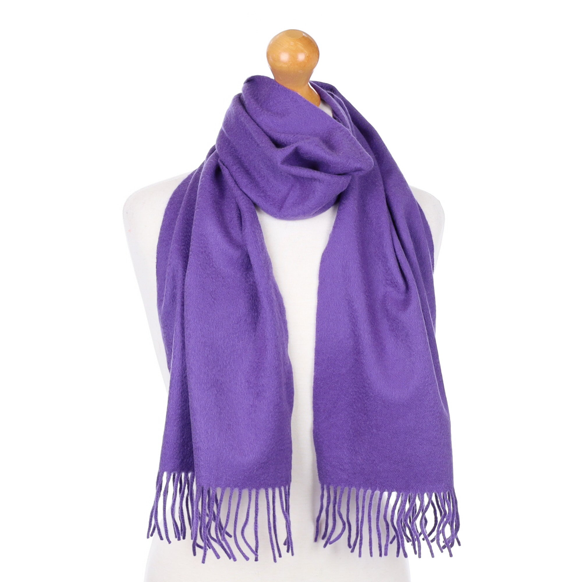 Grape Purple Fringed Cashmere Woven Scarf