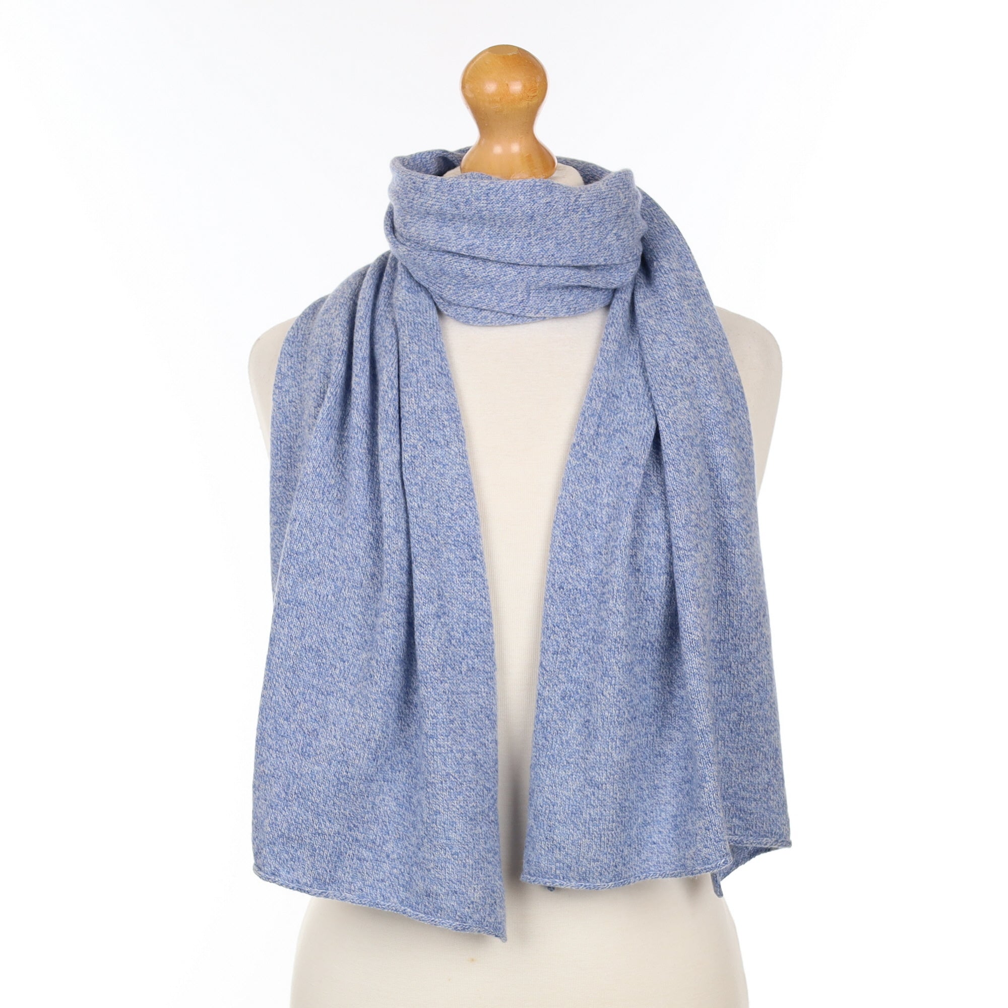 Brand New Scottish Denim Blue Marl Cashmere Knitted Scarf