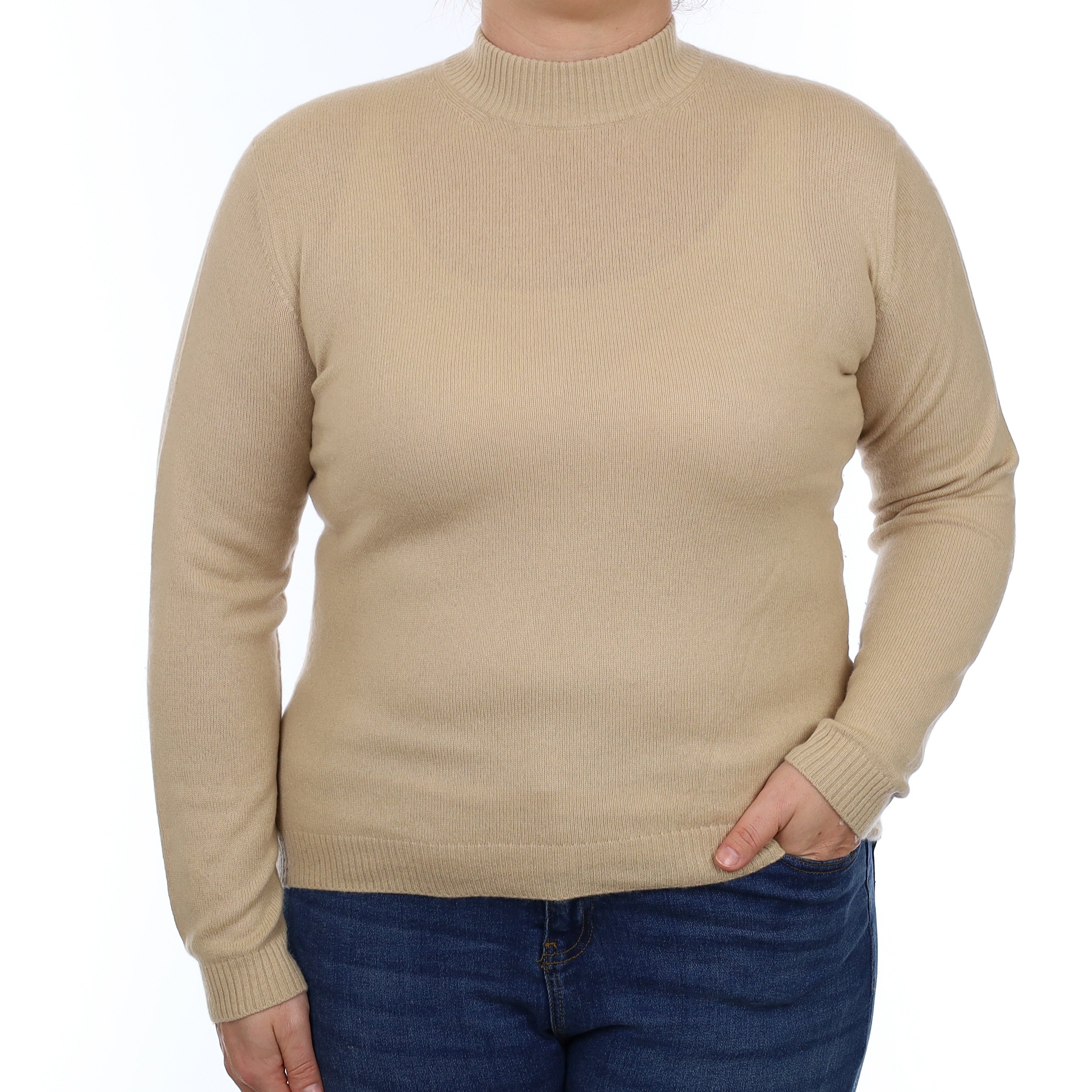 Sand Beige Cashmere Turtle Neck Jumper Large