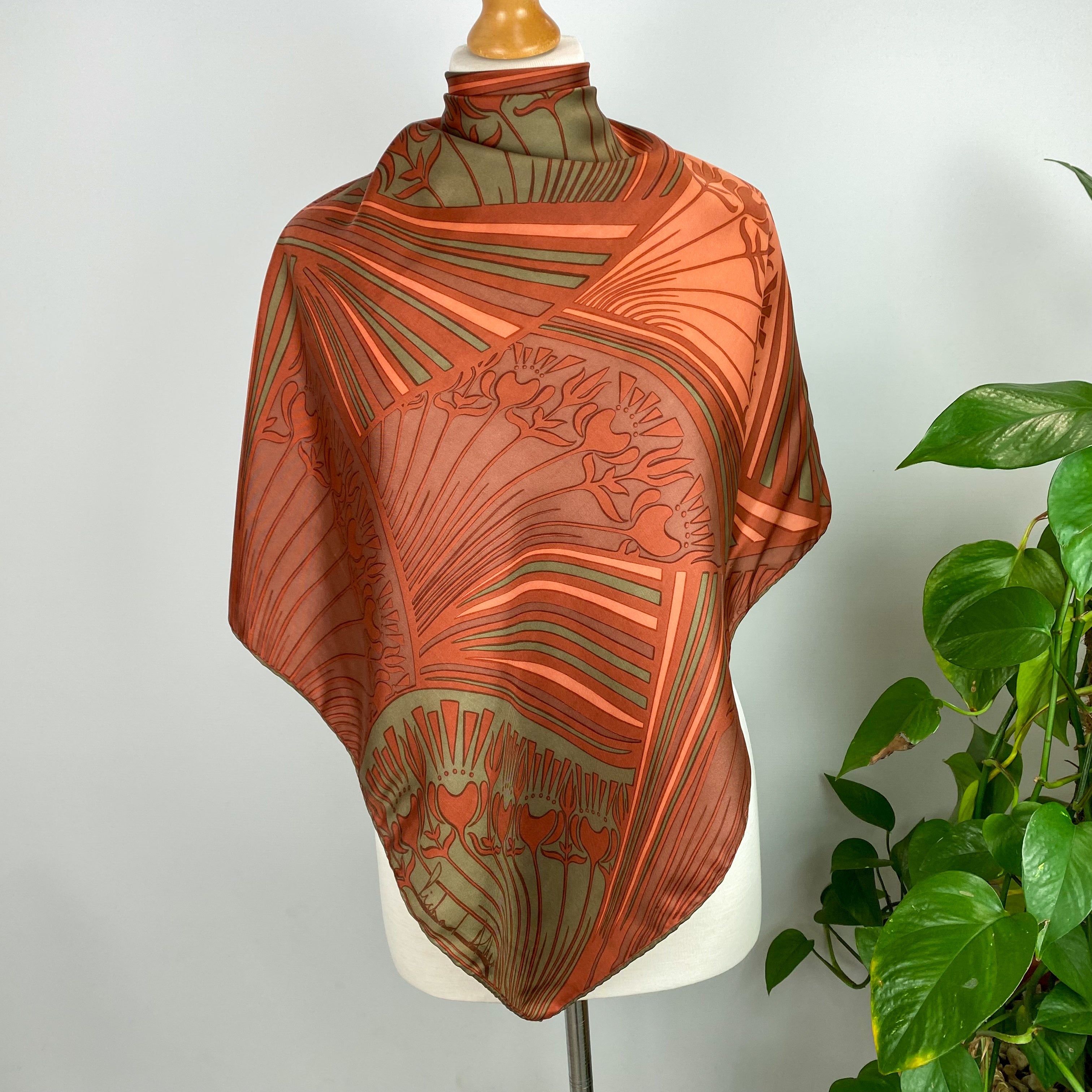1970’s Richard Allan Khaki and Rust Silk Scarf