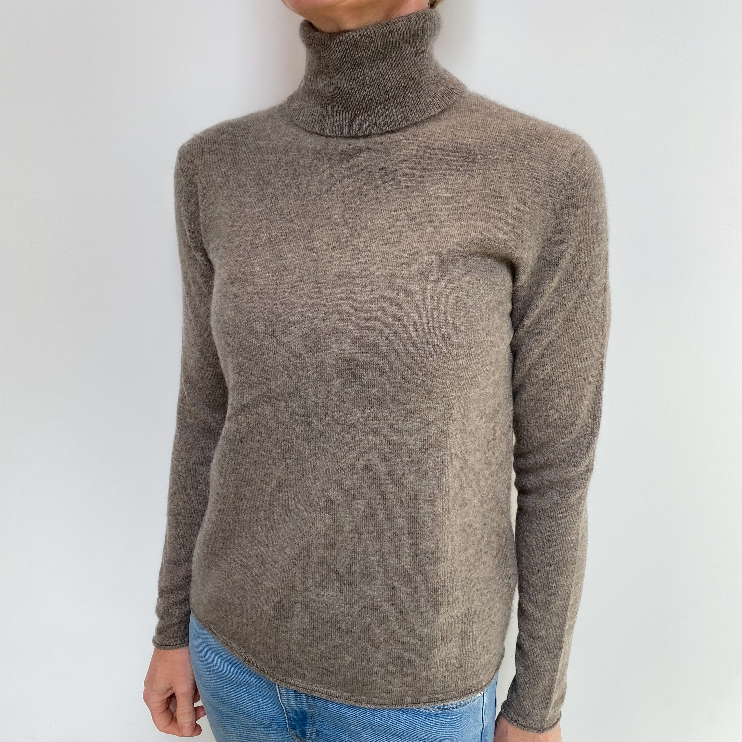 Mocha Brown Cashmere Polo Neck Jumper Small