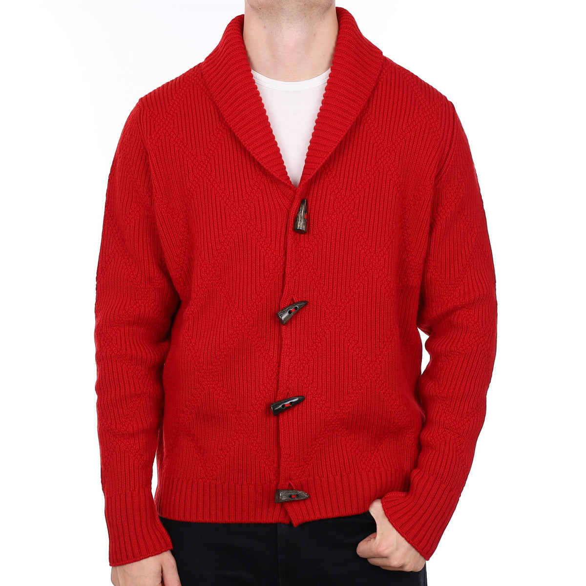 Men’s Brand New Scottish Red Chunky Cashmere Shawl Collar Cardigan XXL
