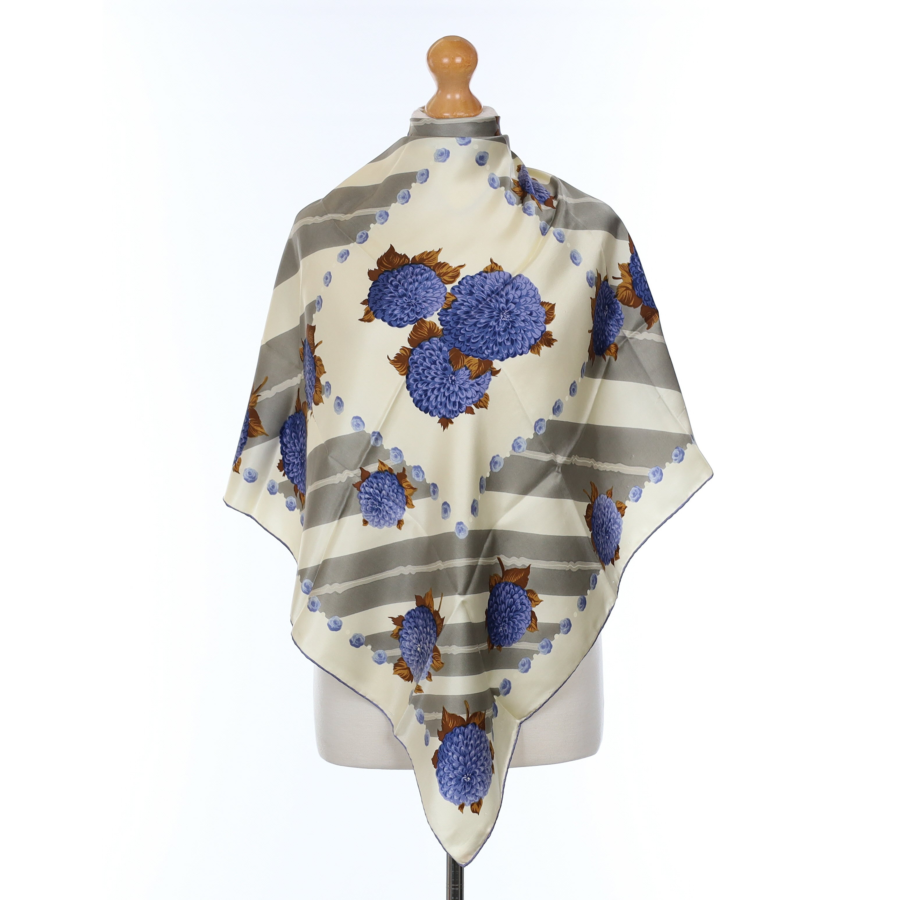 Bayron Purple And Cream Floral Vintage Silk Scarf