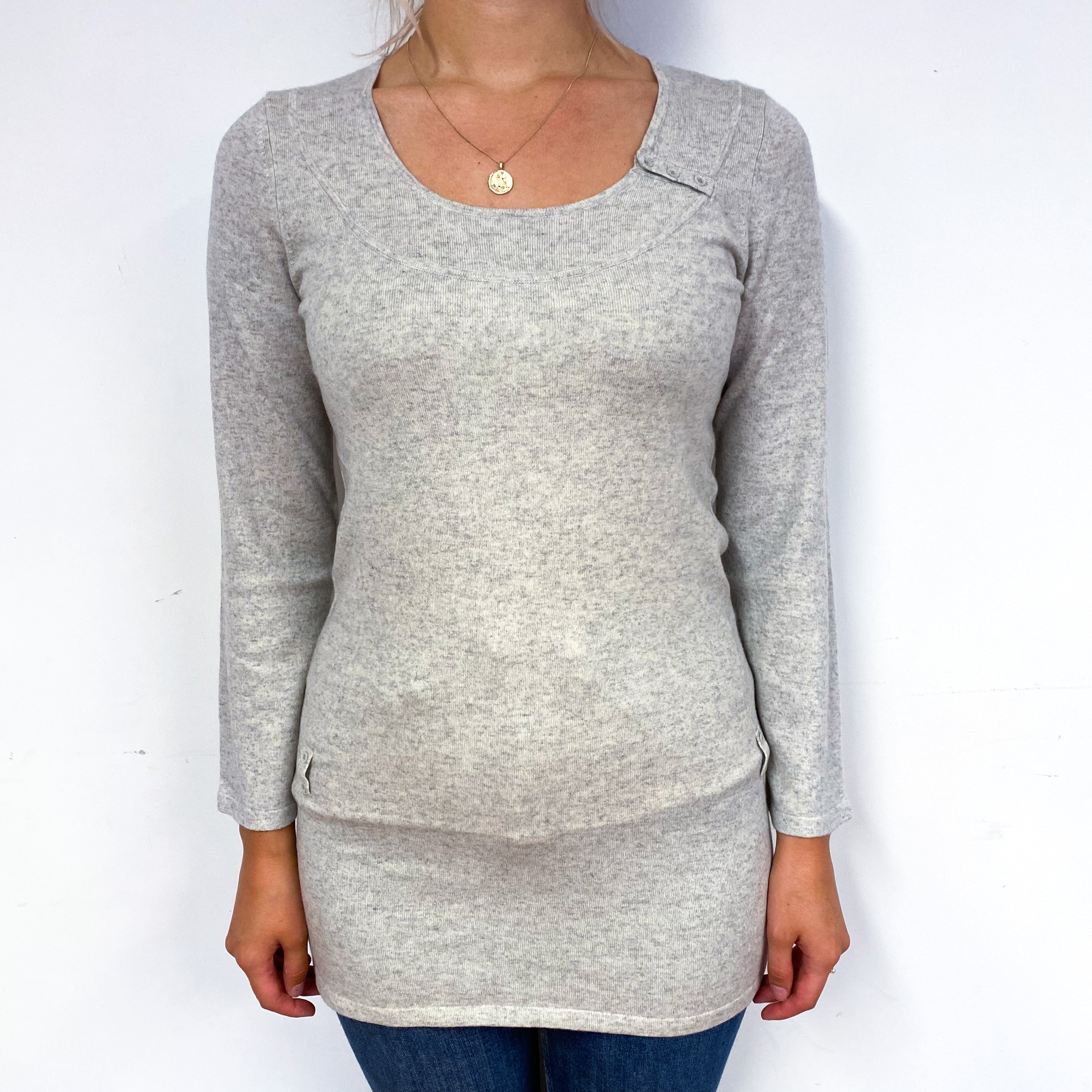 Mist Grey Longline Cashmere Scoop Neck Jumper Small