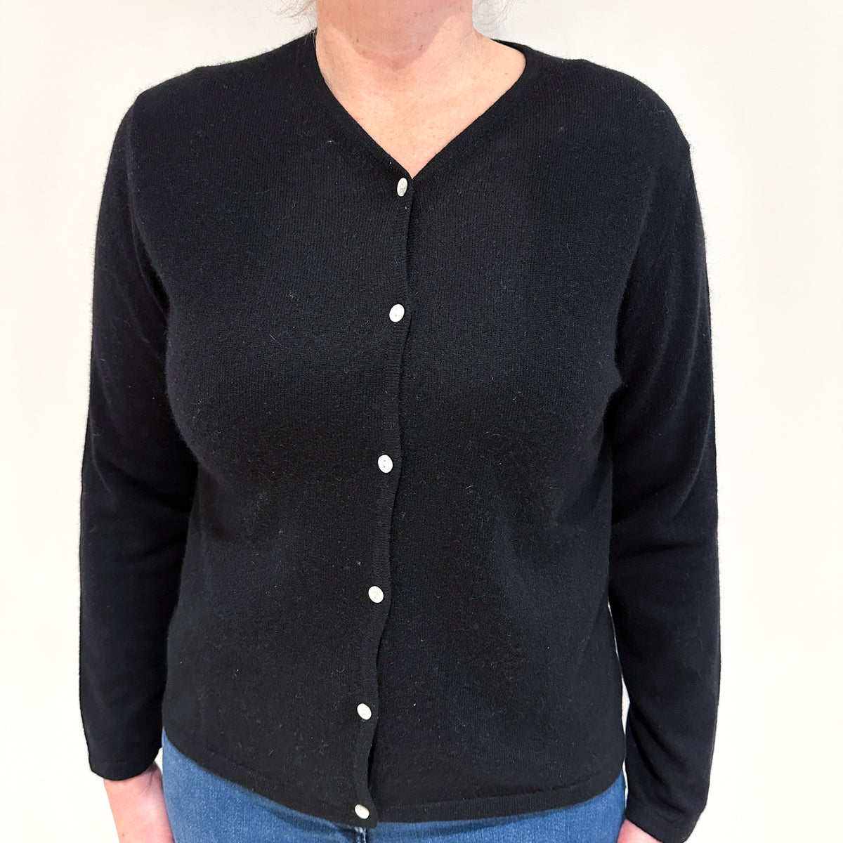 Black Cashmere High V-Neck Cardigan Large