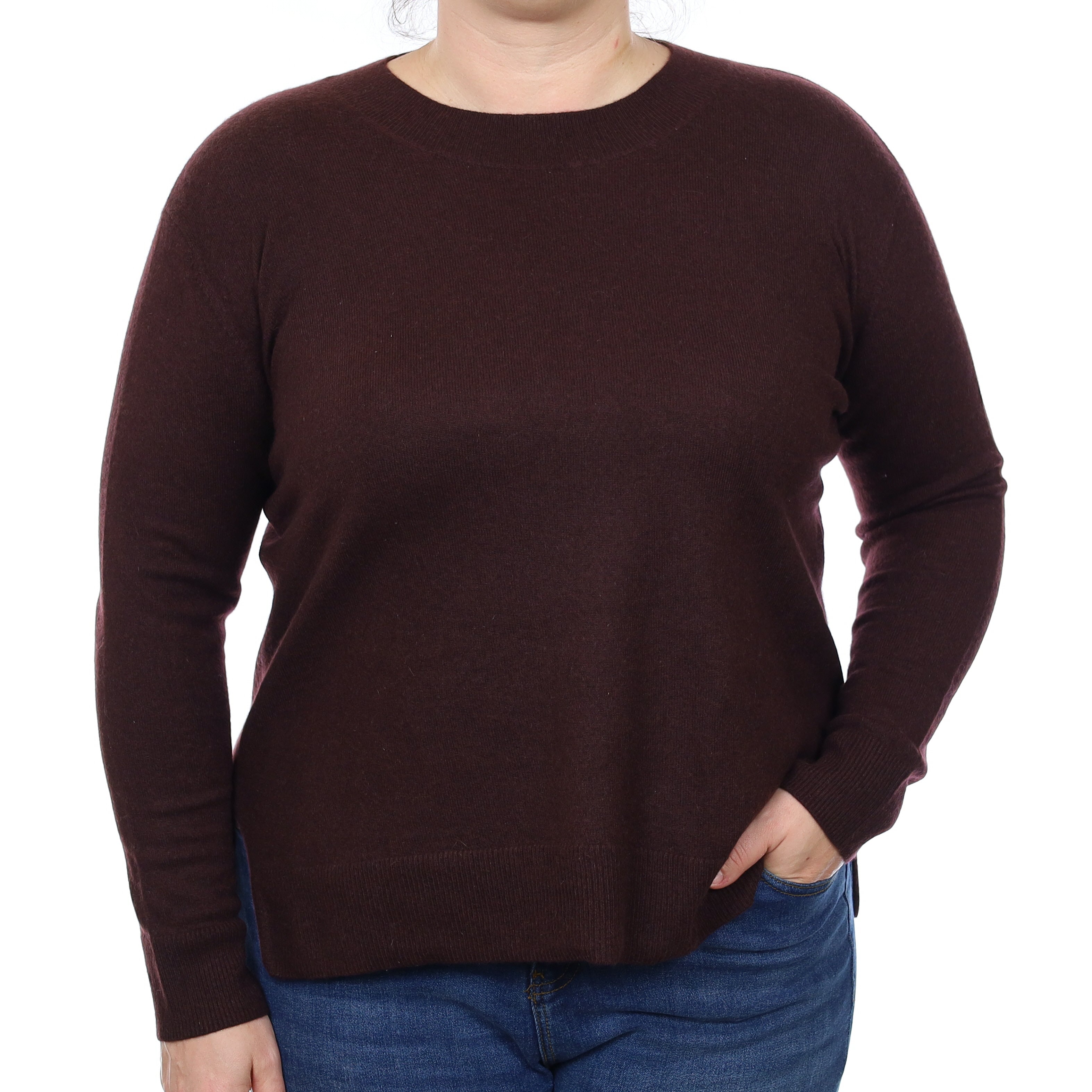 Cedar Brown Cashmere Boxy Crew Neck Jumper Large