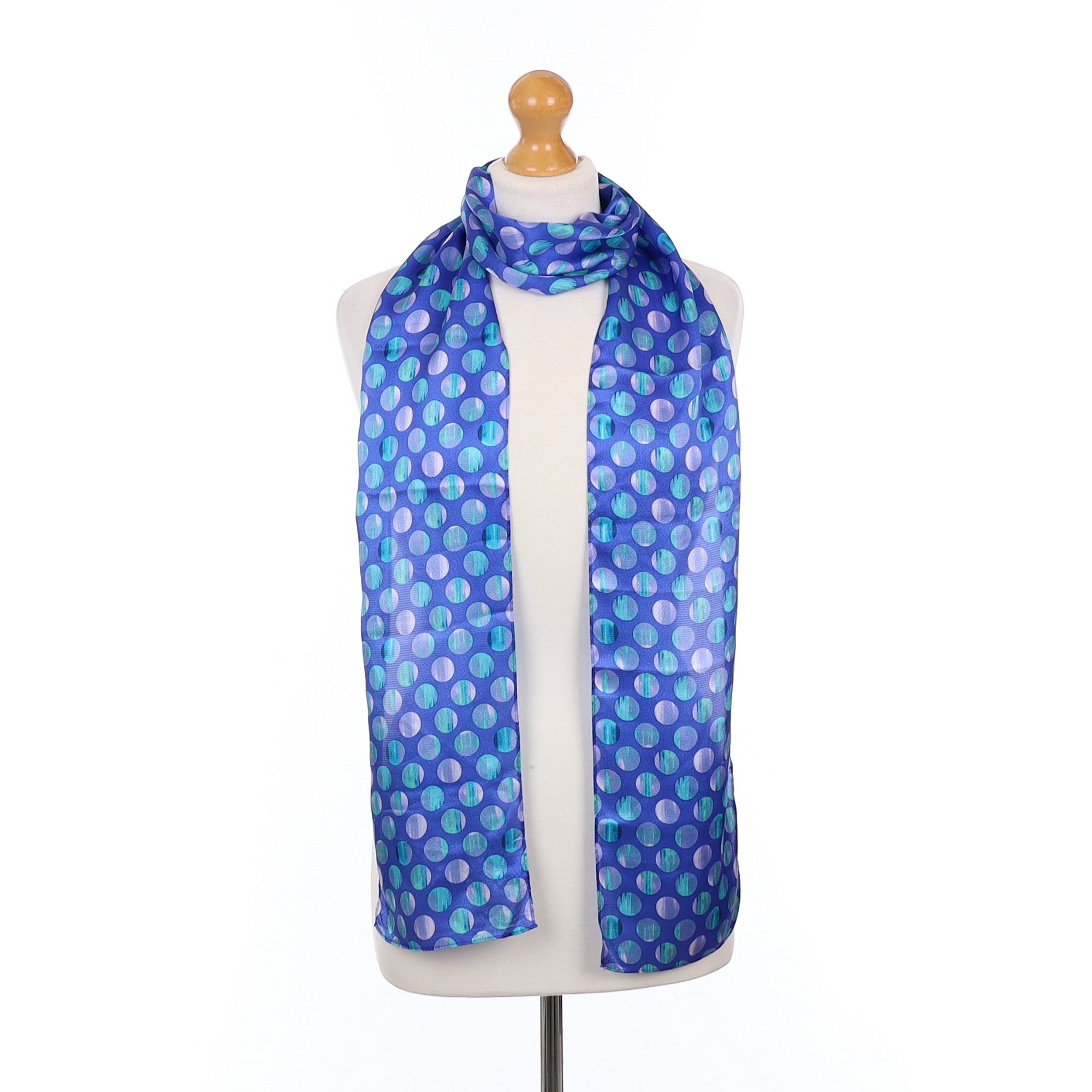 Brand New Echo Blue Patterned Silk Scarf
