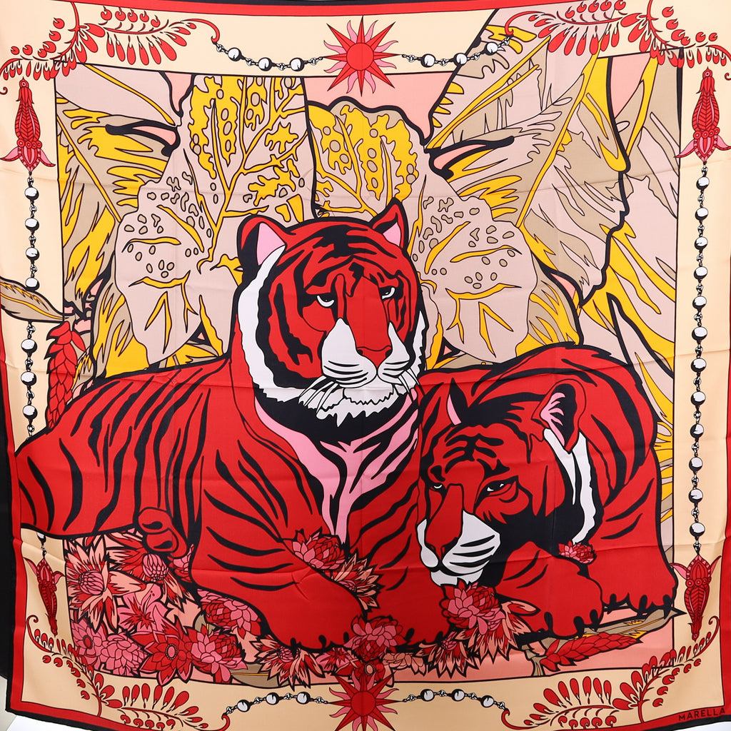 Brand New Boxed Marella Red Tiger Silk Scarf