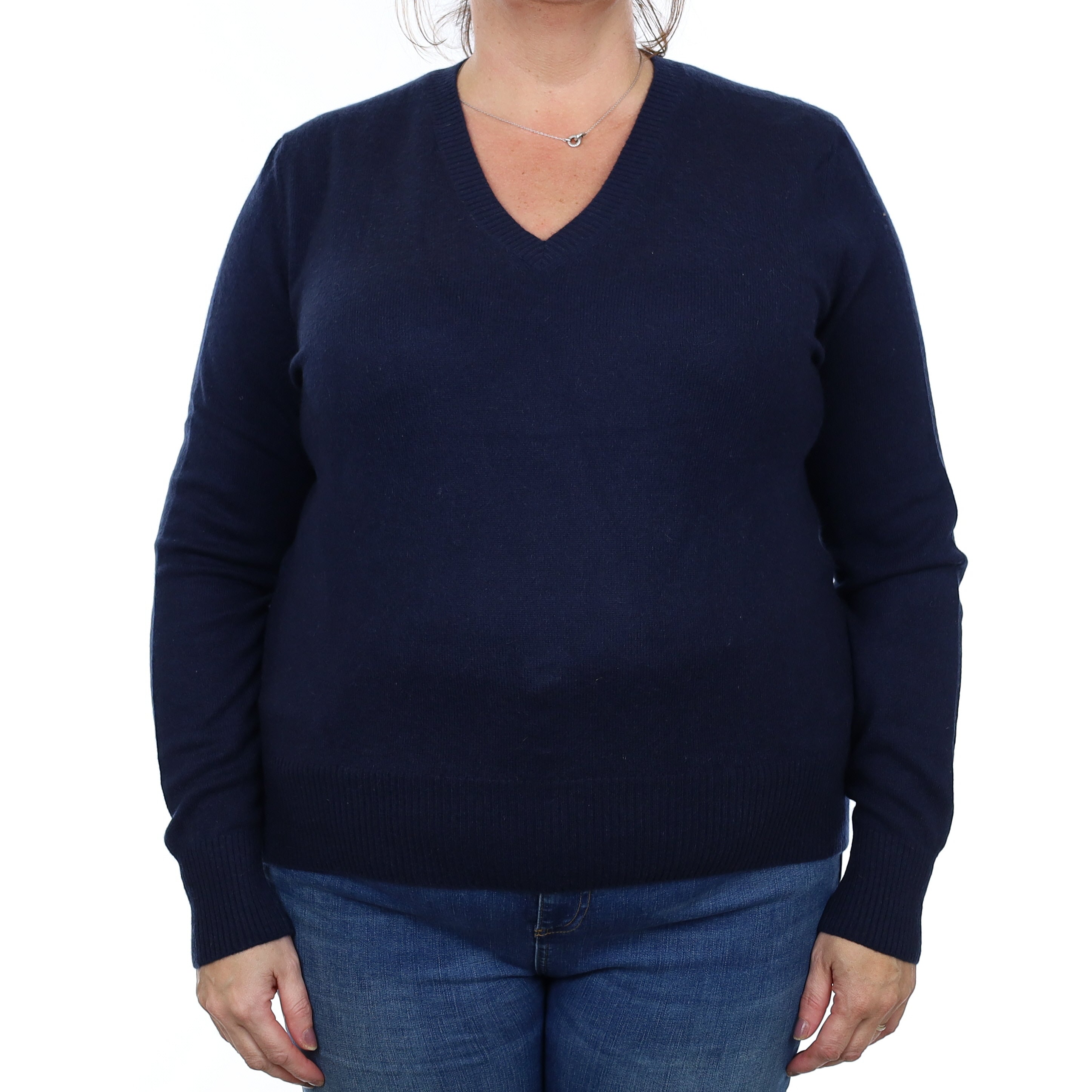 Navy Blue Cashmere V Neck Jumper Extra Large