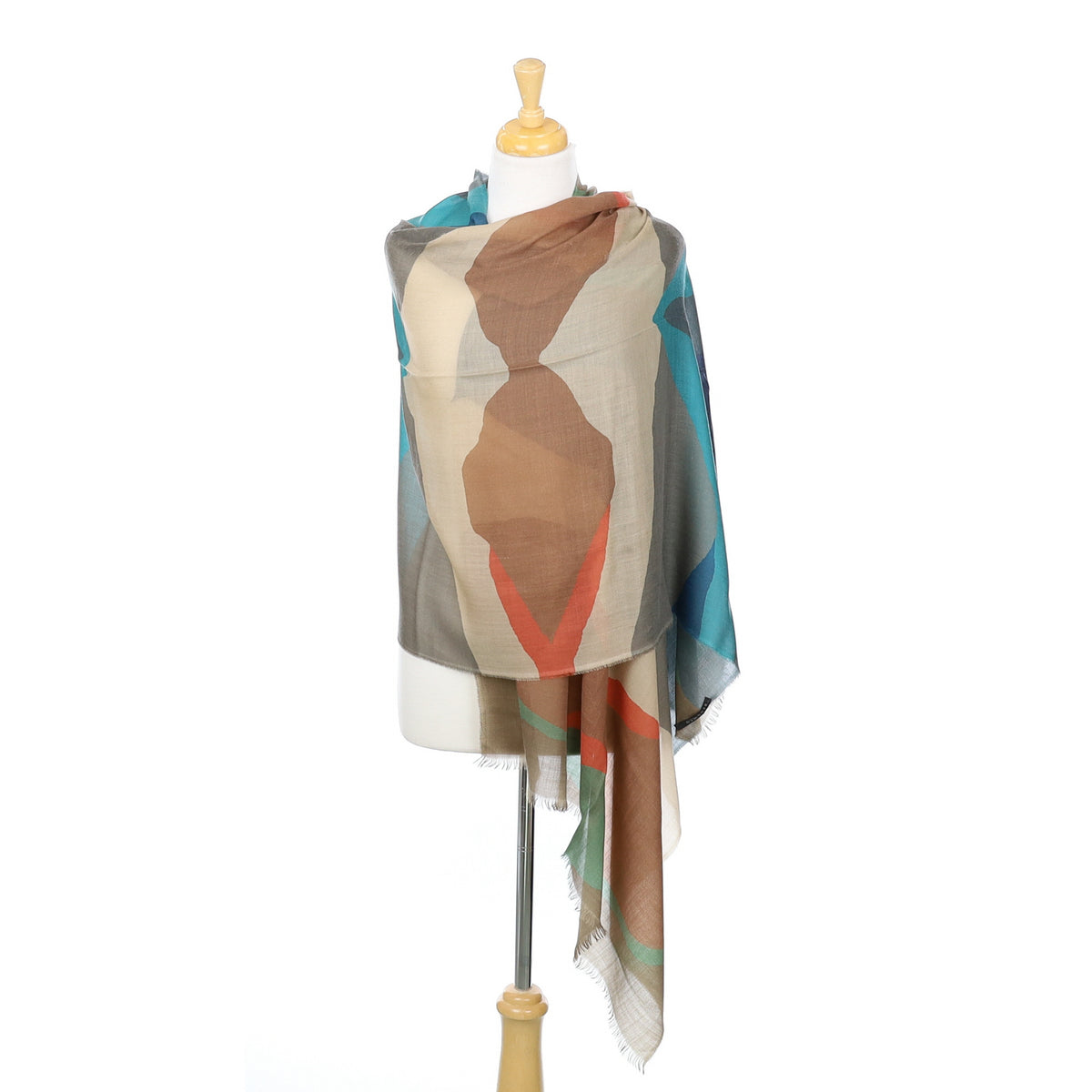 Scottish Begg & Co Khaki and Blue Patterned Fine Woven Cashmere Wrap
