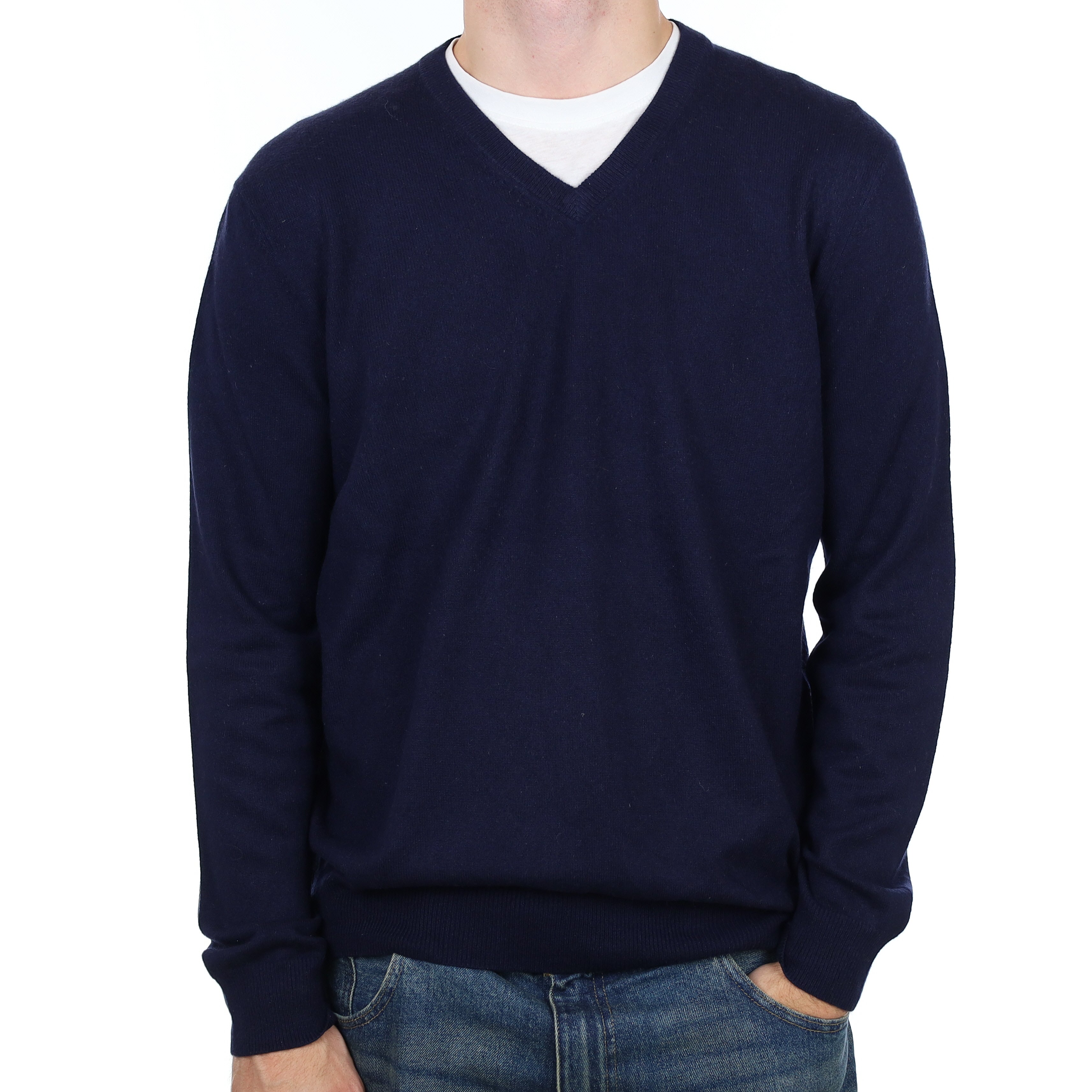 Men’s Navy Cashmere V Neck Jumper Large