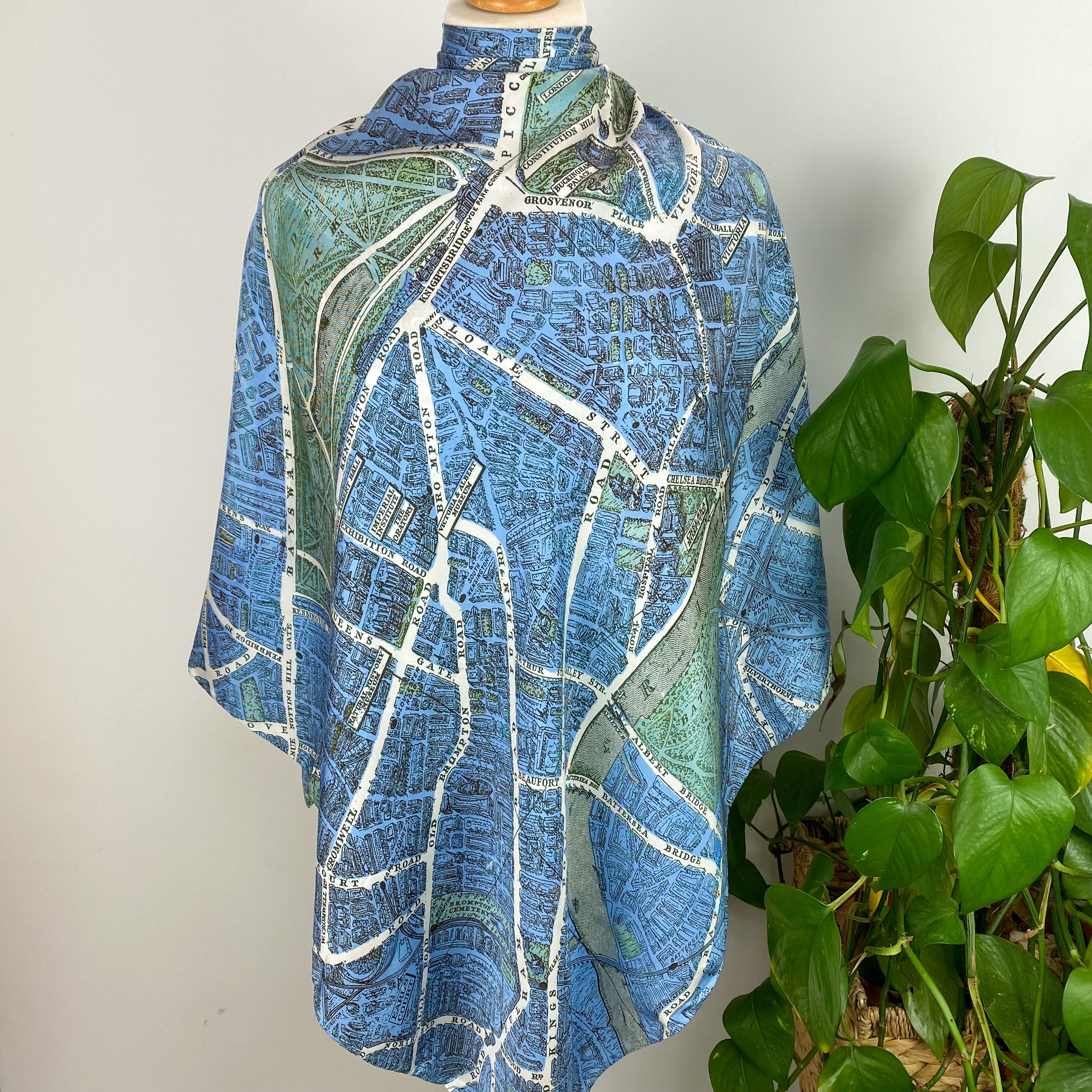 Brand New Blue London Map Silk Scarf