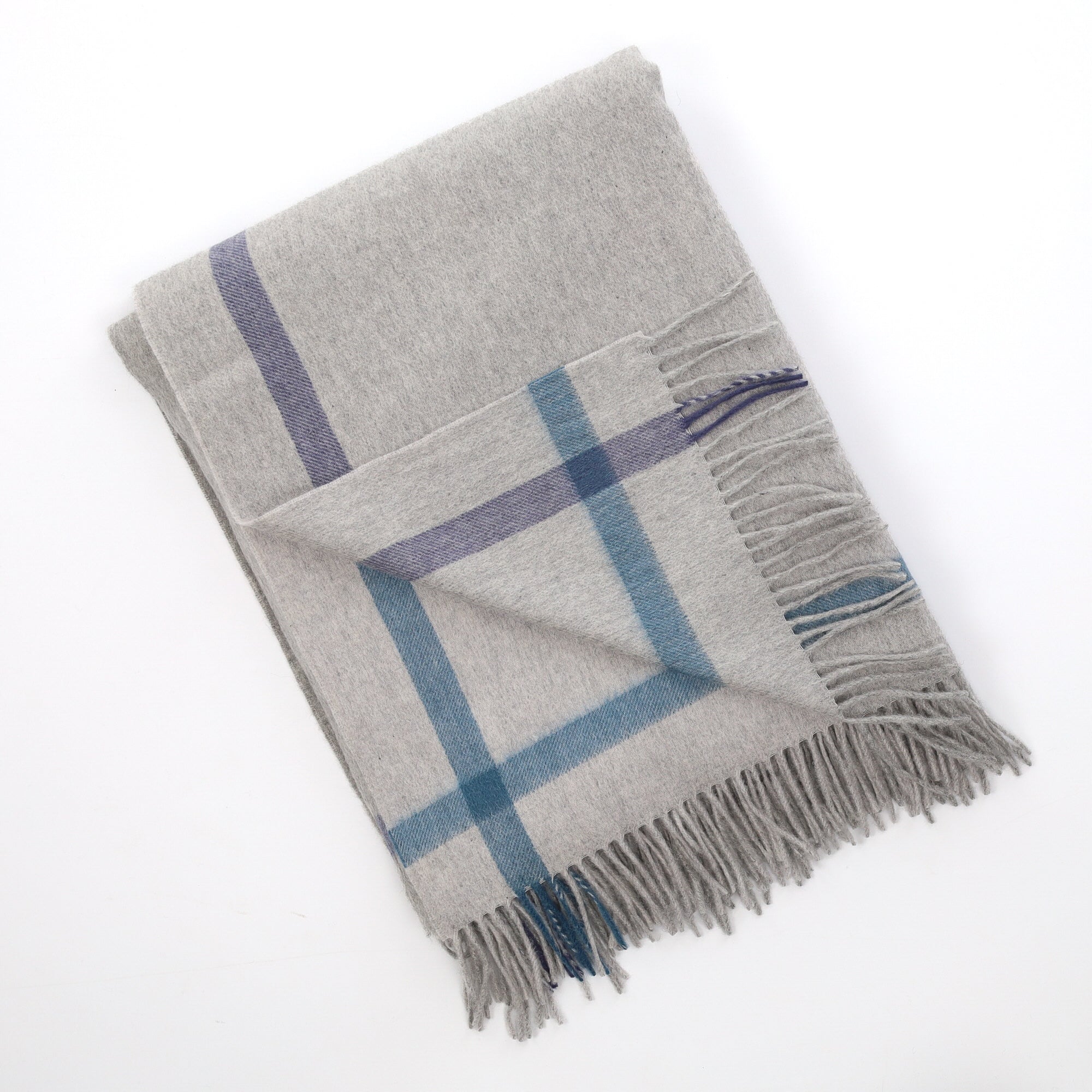 Brand New English Smoke Grey and Blue Luxury Woven Cashmere Blanket