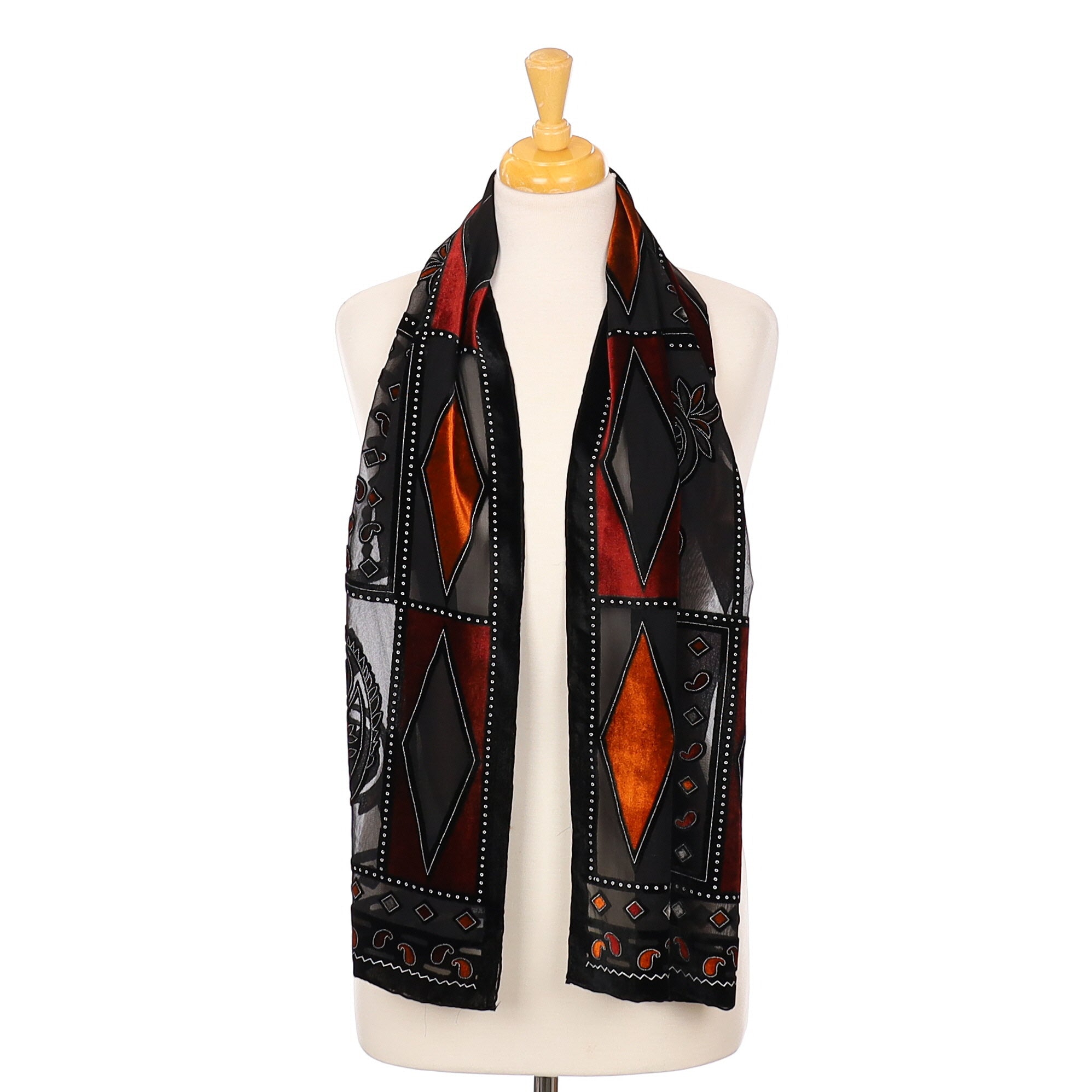 Black Patterned Velvet Silk Scarf