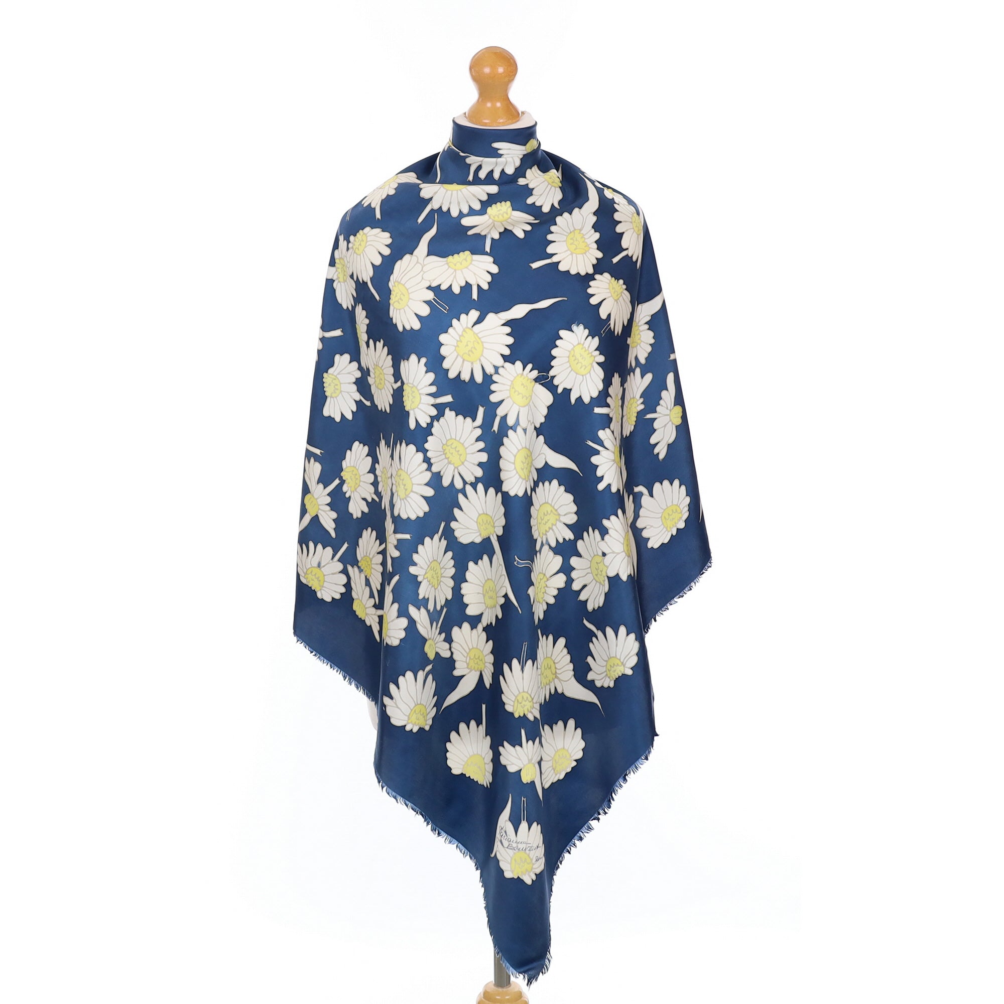 1970’s Blue and White Floral Vintage Silk Scarf