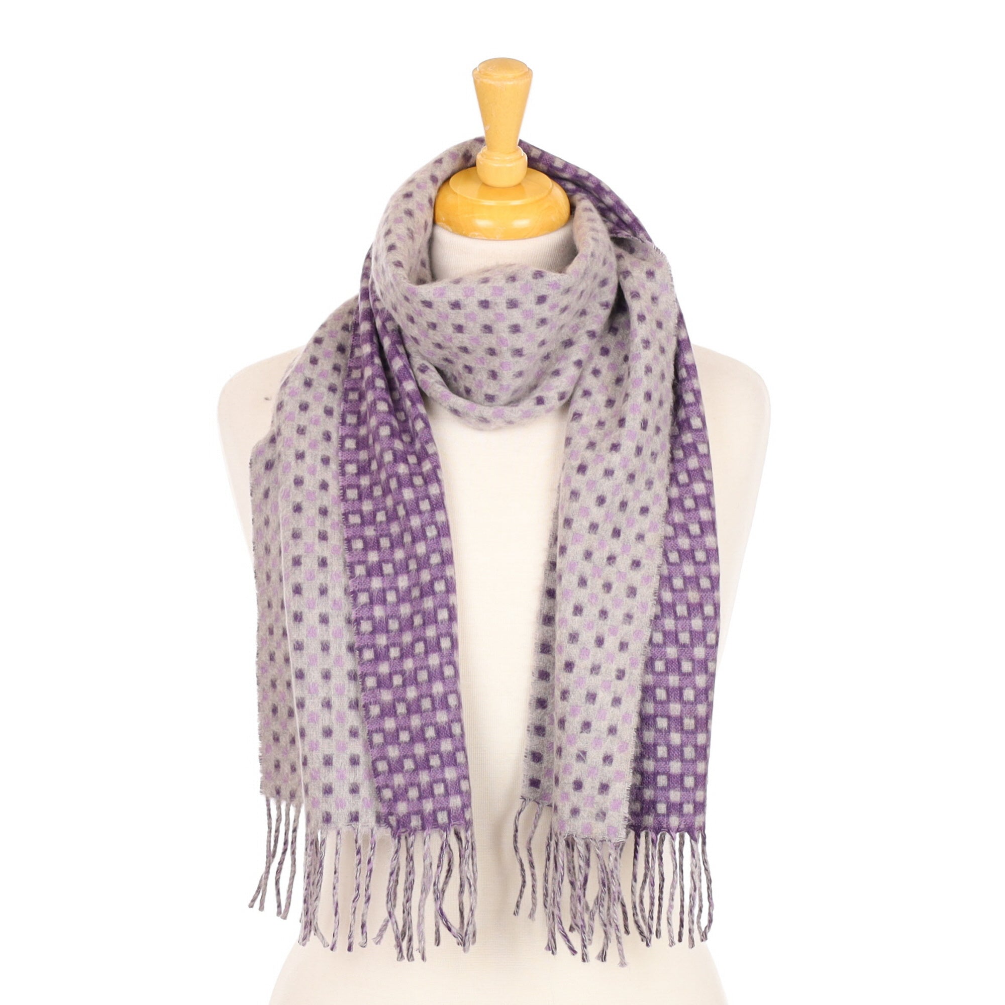 Smoke Grey and Purple Squared Cashmere Woven Scarf