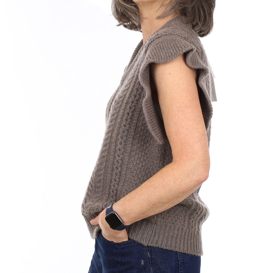 Brand New Begg & Co Mink Brown Cashmere V Neck Tank Top Medium