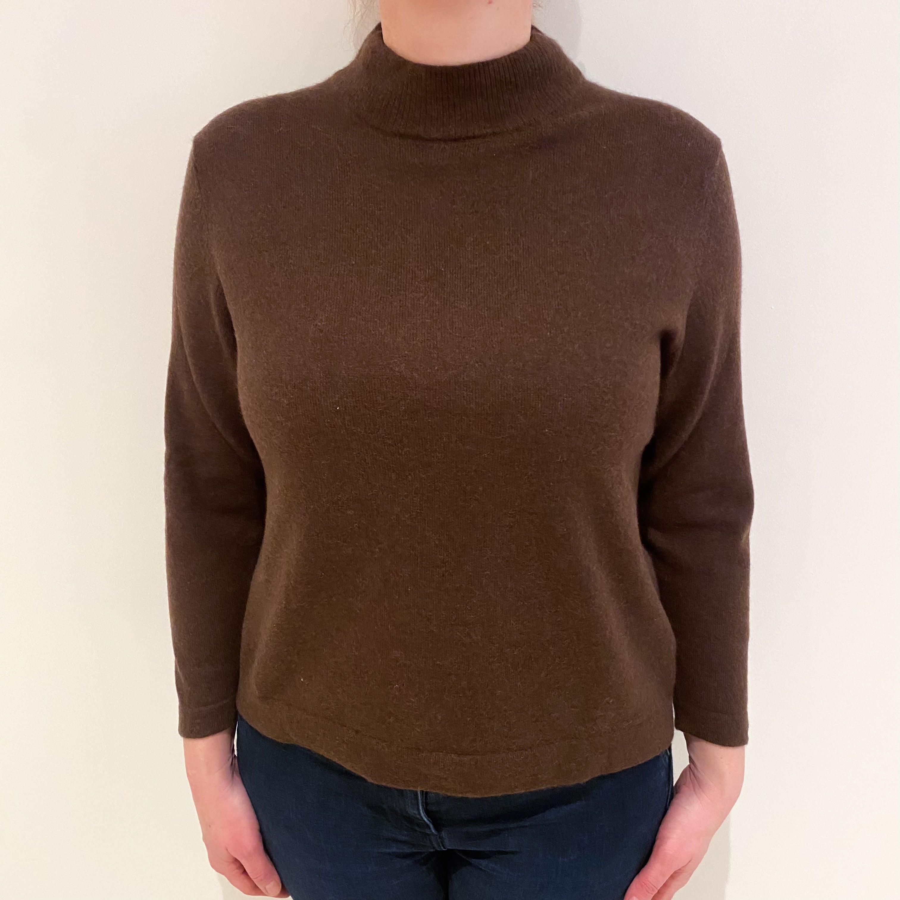 Chocolate Brown Cashmere Turtle Neck Jumper Large