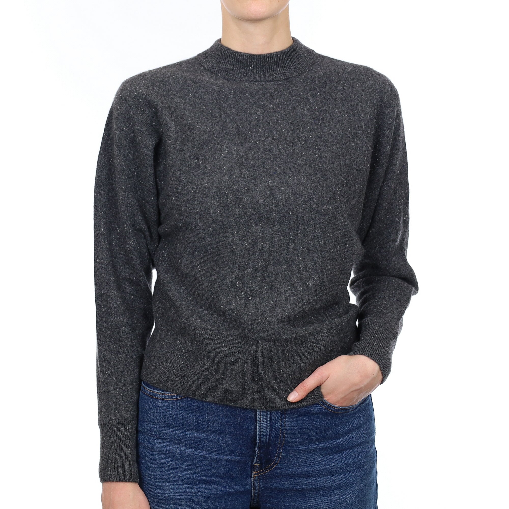 Whistles Grey Flecked Cashmere Batwing Turtleneck Jumper Small