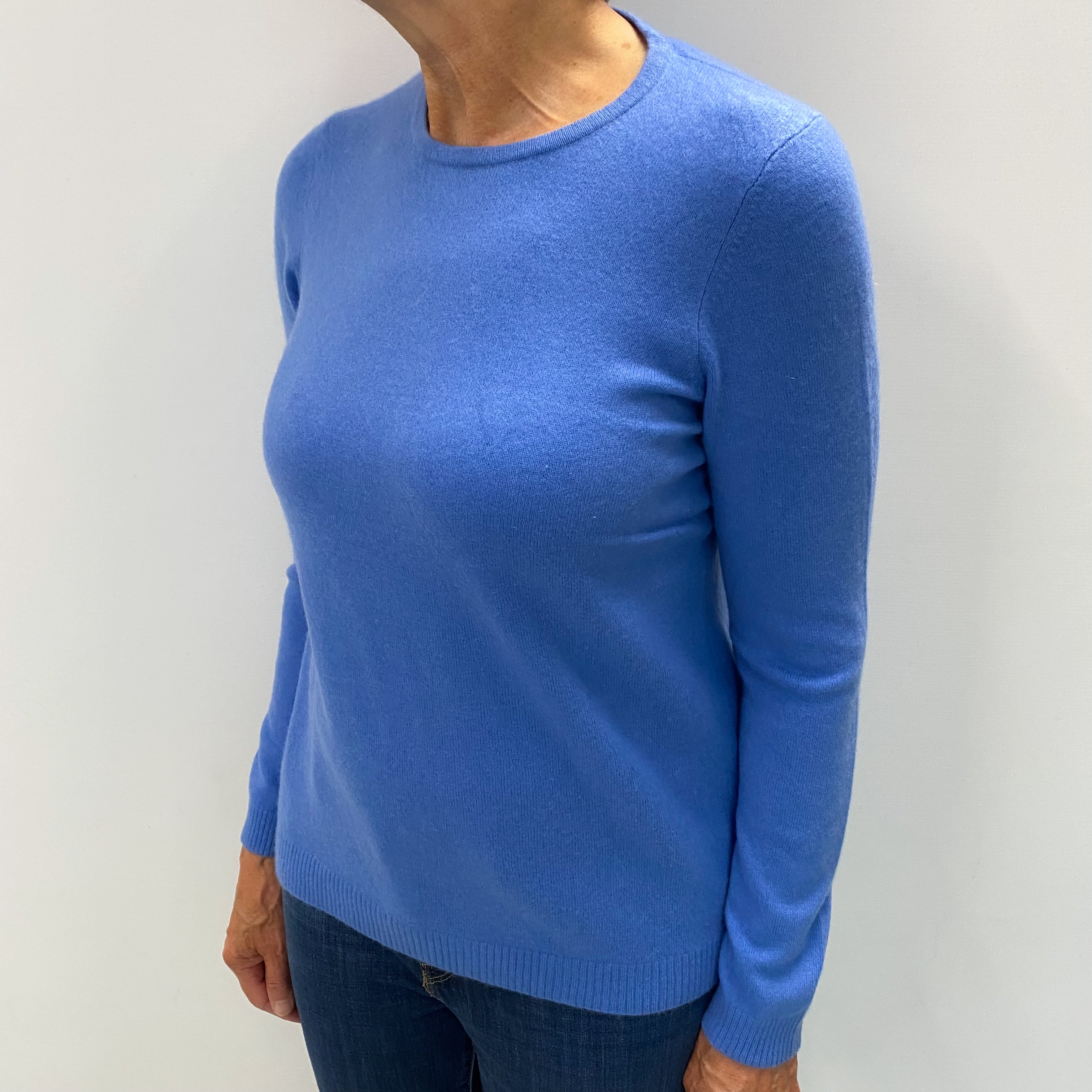 L L Bean Cornflower Blue Cashmere Crew Neck Jumper Medium
