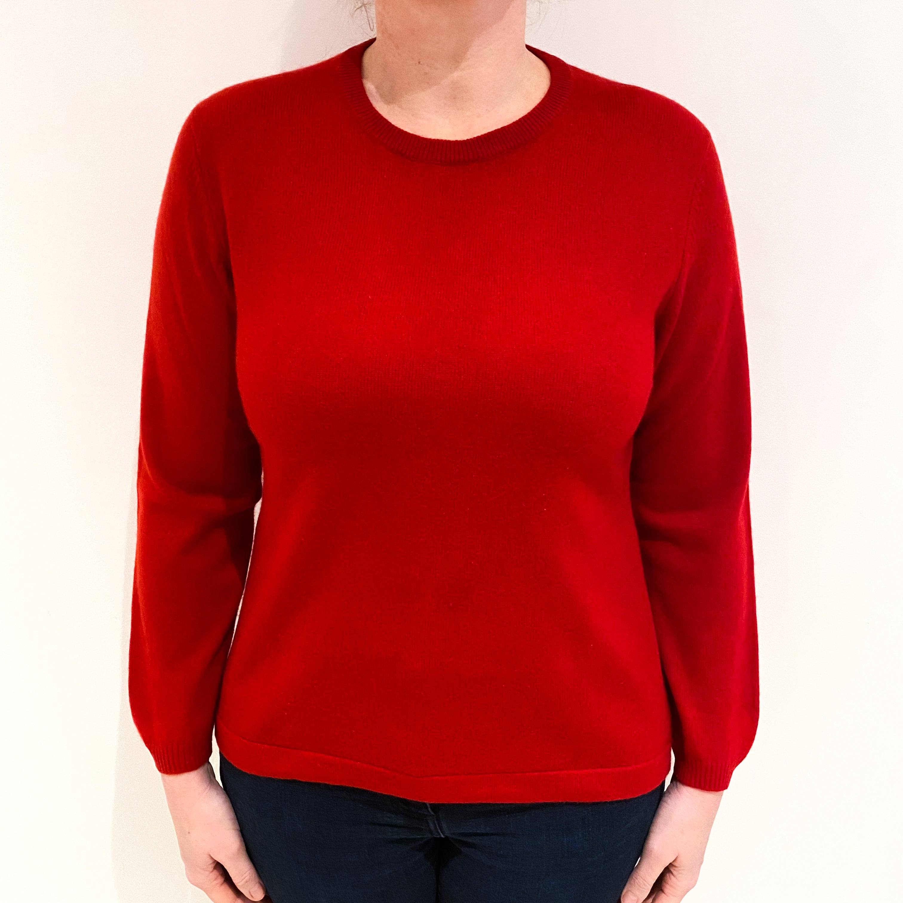 Scarlet Red Cashmere Crew Neck Jumper Large